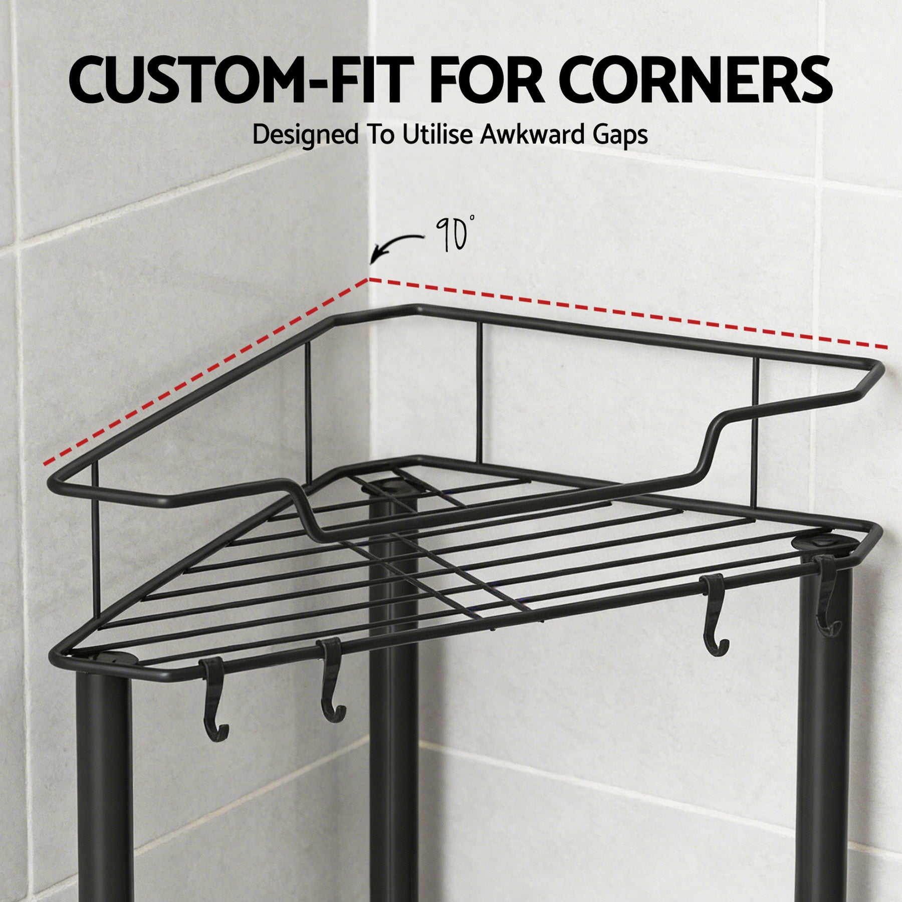 Artiss 4 Tier Black Floor Standing Corner Shower Caddy Bathroom Organiser