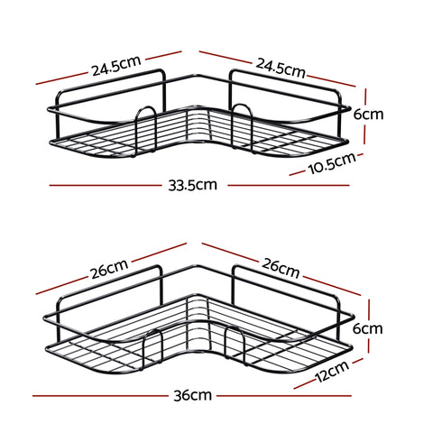 Cefito 2 Packs L-Shaped Carbon Steel Bathroom Shelf Corner Storage Rack 36cm x 26cm x 6cm - SuperSaverAU - view 1