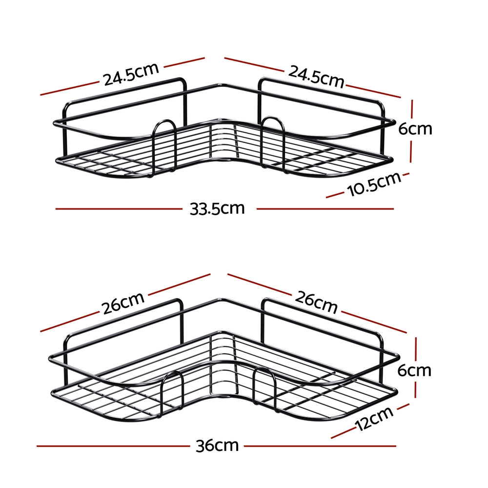 Cefito 2 Packs L-Shaped Carbon Steel Bathroom Shelf Corner Storage Rack 36cm x 26cm x 6cm - SuperSaverAU - view 1