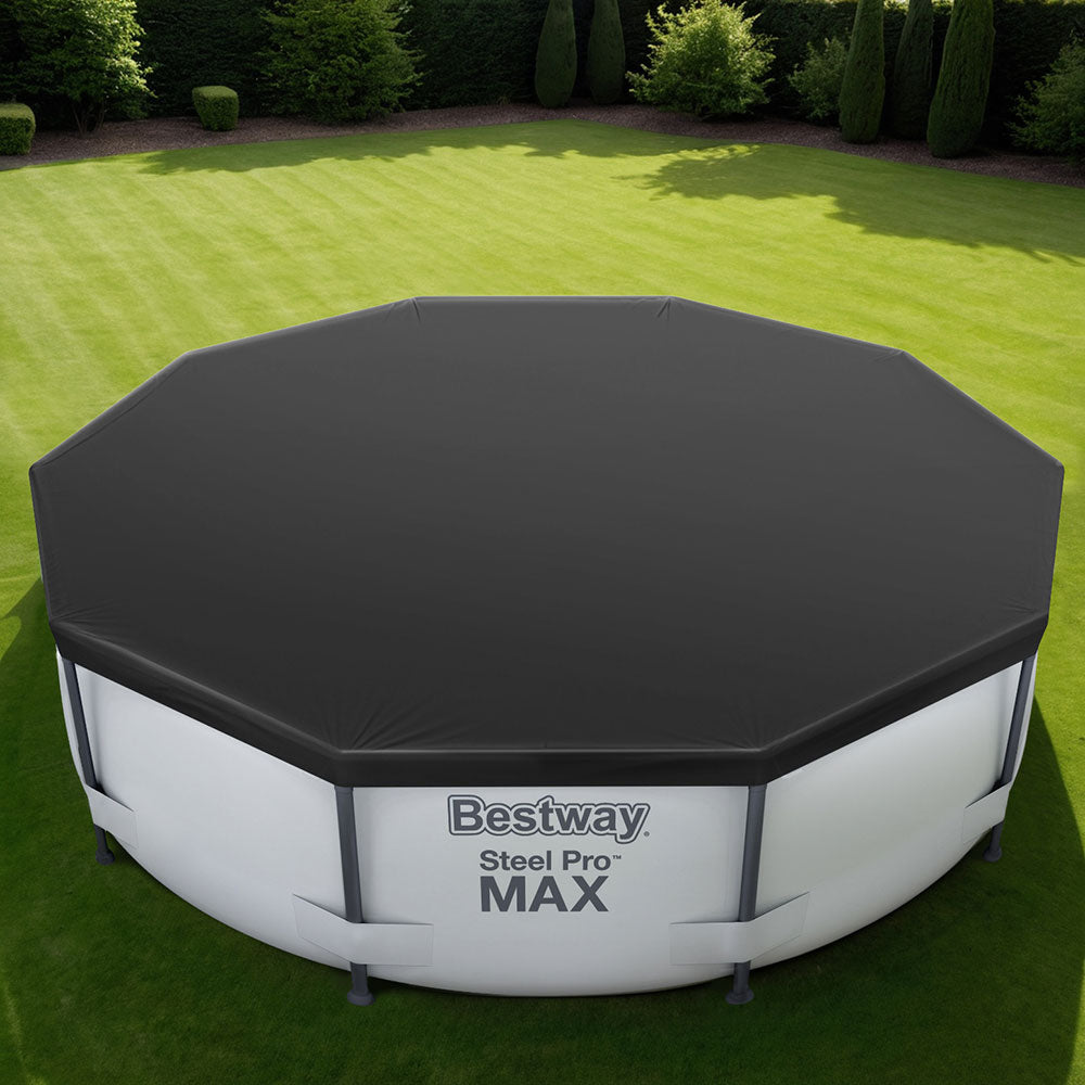 Bestway Pool Cover 3.05m Round Above Ground PVC with Drain Holes & Rope Ties - SuperSaverAU - view 1