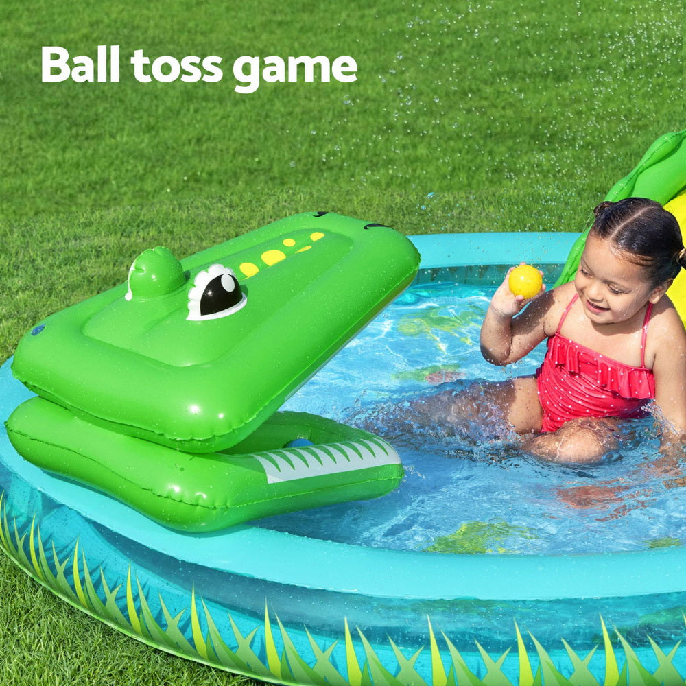 Bestway Kids Inflatable Splash Play Pool 224cm with Slide & Crocodile Toss Game - SuperSaverAU - view 5