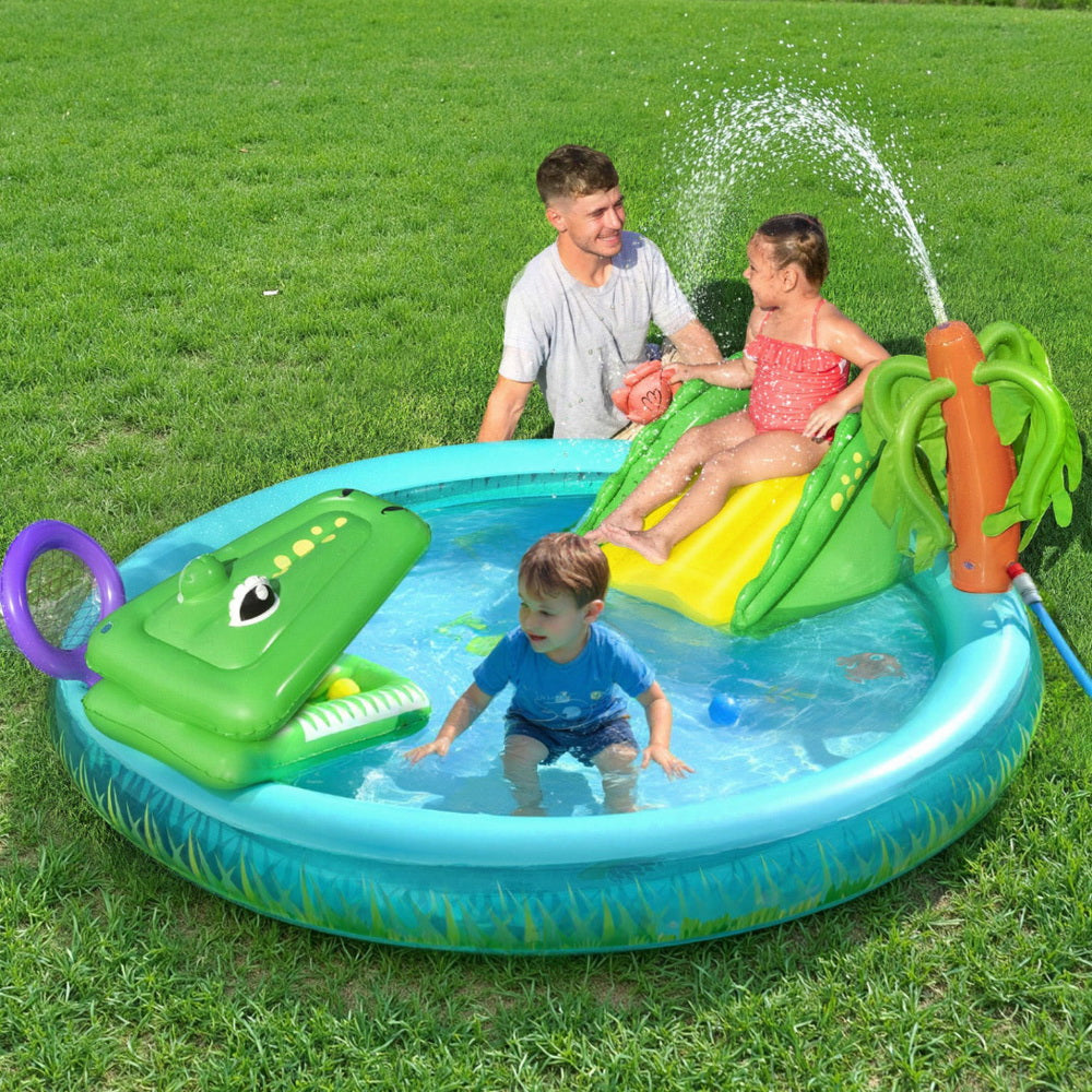 Bestway Kids Inflatable Splash Play Pool 224cm with Slide & Crocodile Toss Game - SuperSaverAU - view 7