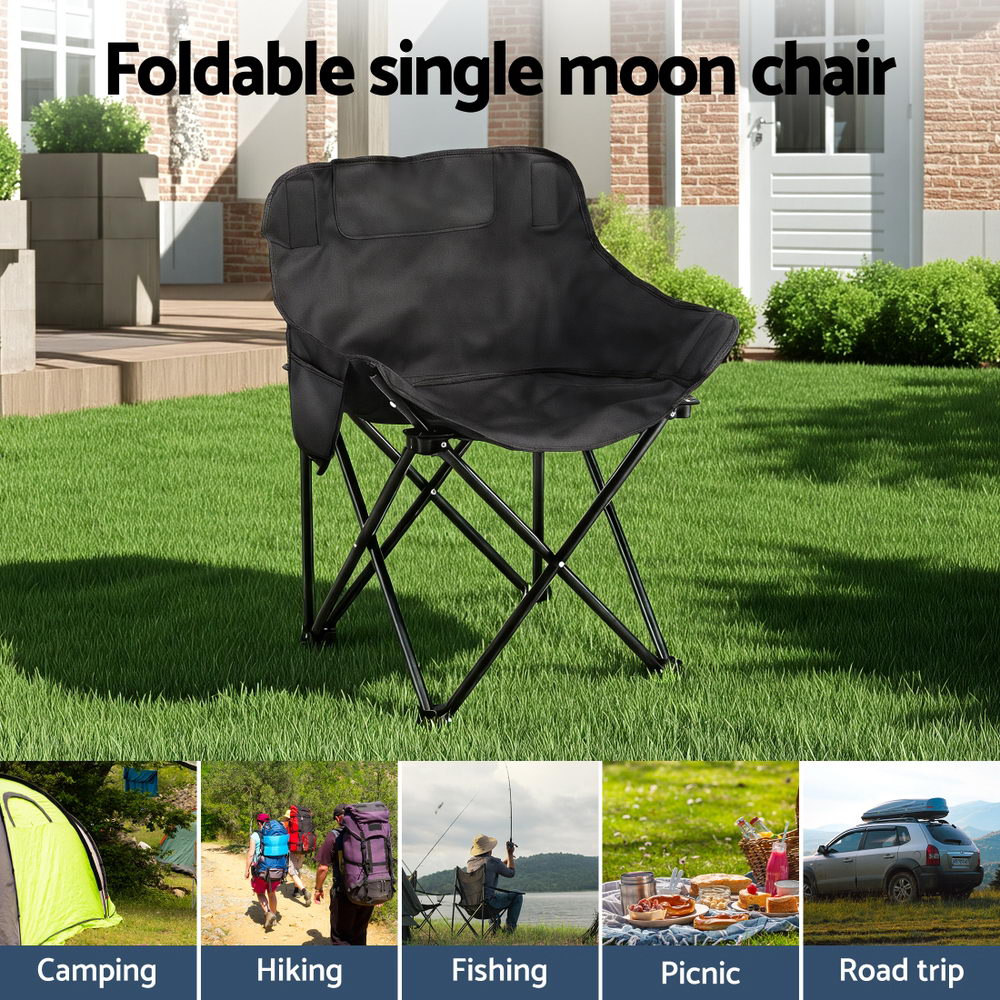 Weisshorn Folding Camping Moon Chair Portable Seat Weight Capacity 120KG Black - SuperSaverAU - view 4
