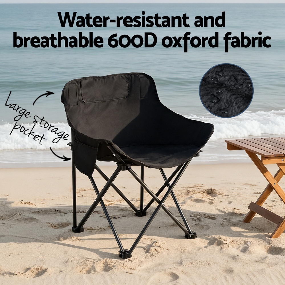 Weisshorn Folding Camping Moon Chair Portable Seat Weight Capacity 120KG Black - SuperSaverAU - view 6
