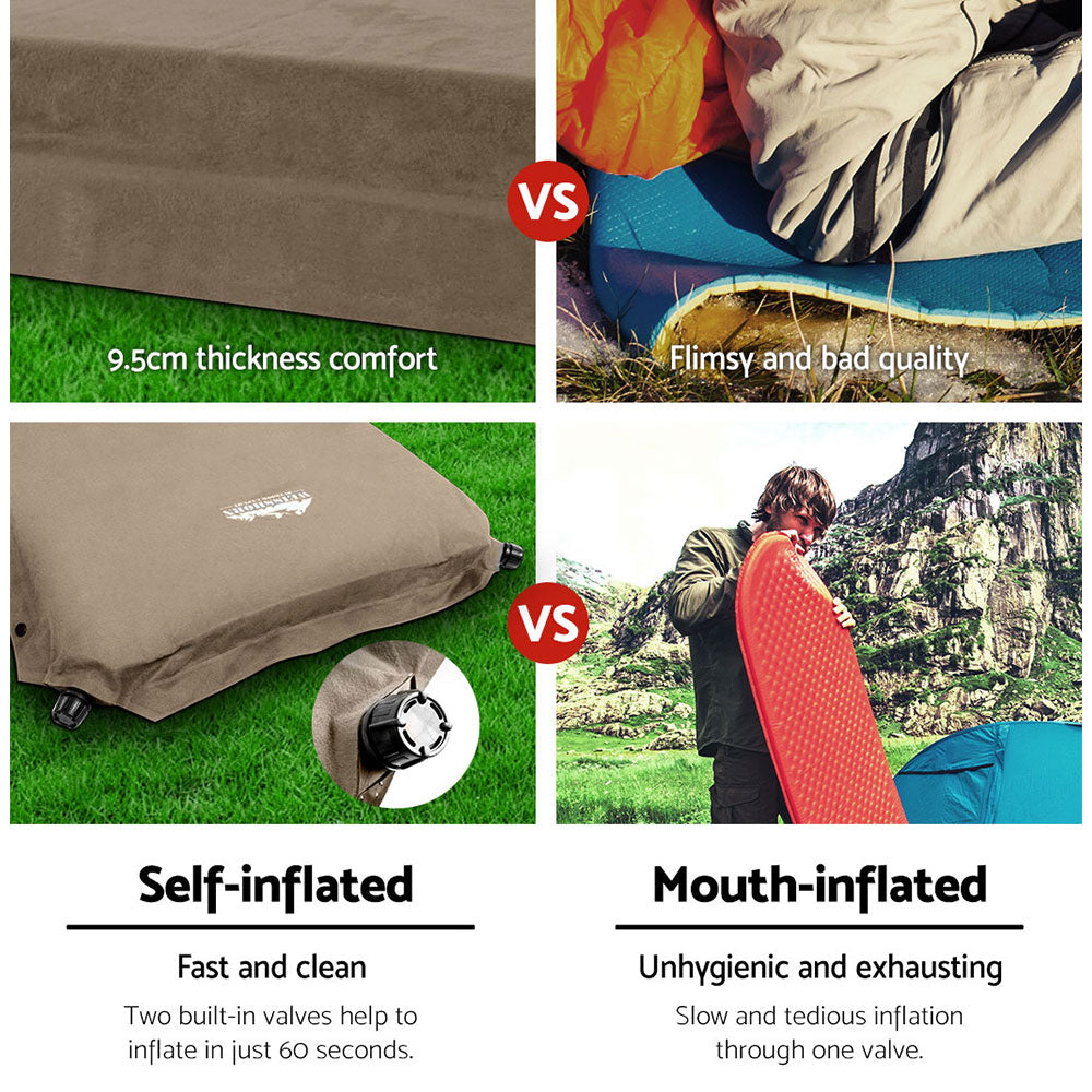 Weisshorn Self-Inflating Mat 187x66x9.5cm Coffee - Water Resistant, Joinable, Carry Bag - SuperSaverAU - view 4