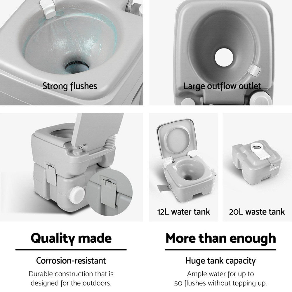 Weisshorn 20L Portable Camping Toilet - 12L Freshwater, Easy to Empty, Grey - SuperSaverAU - view 4