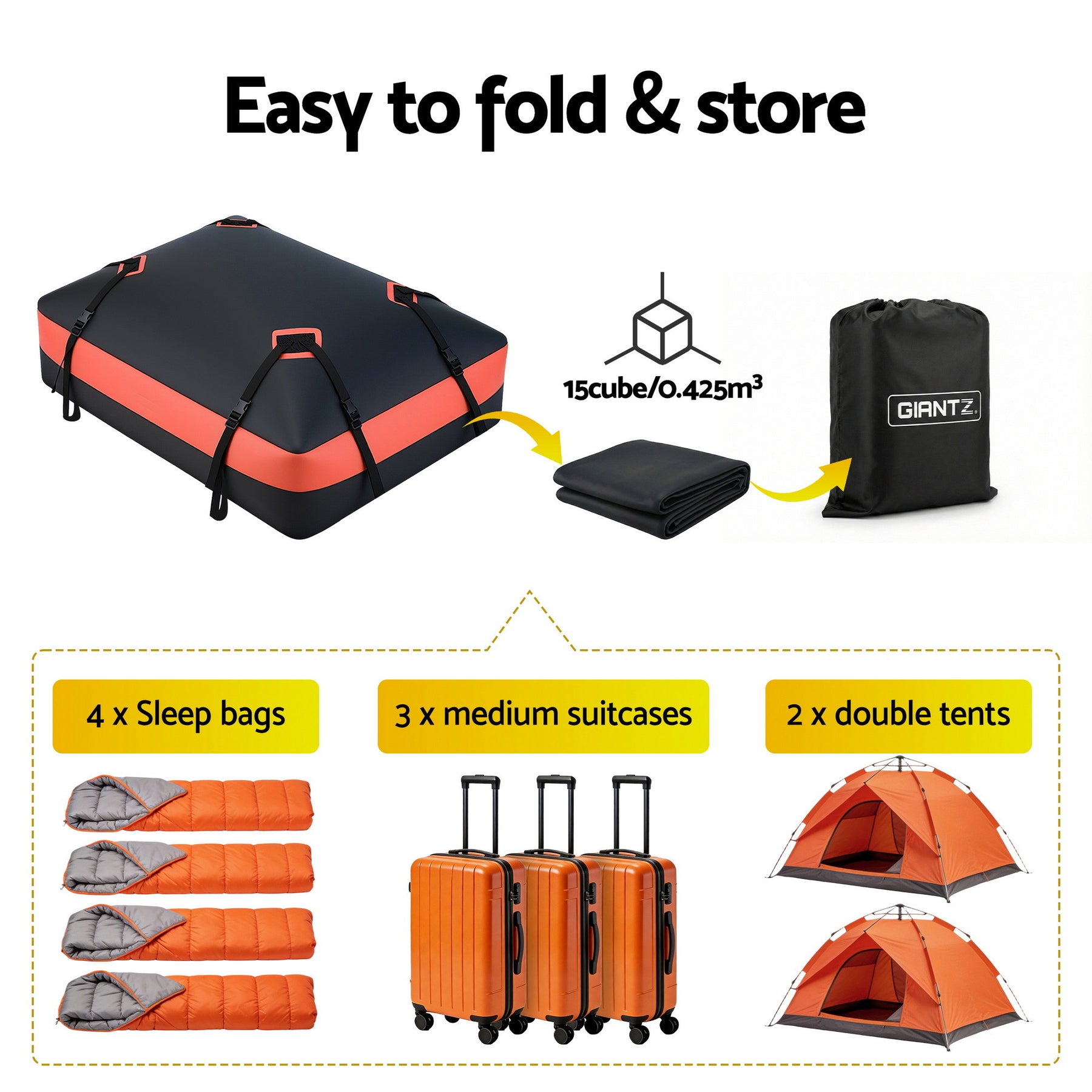 Giantz Waterproof Rooftop Cargo Bag 15 Cubic Ft