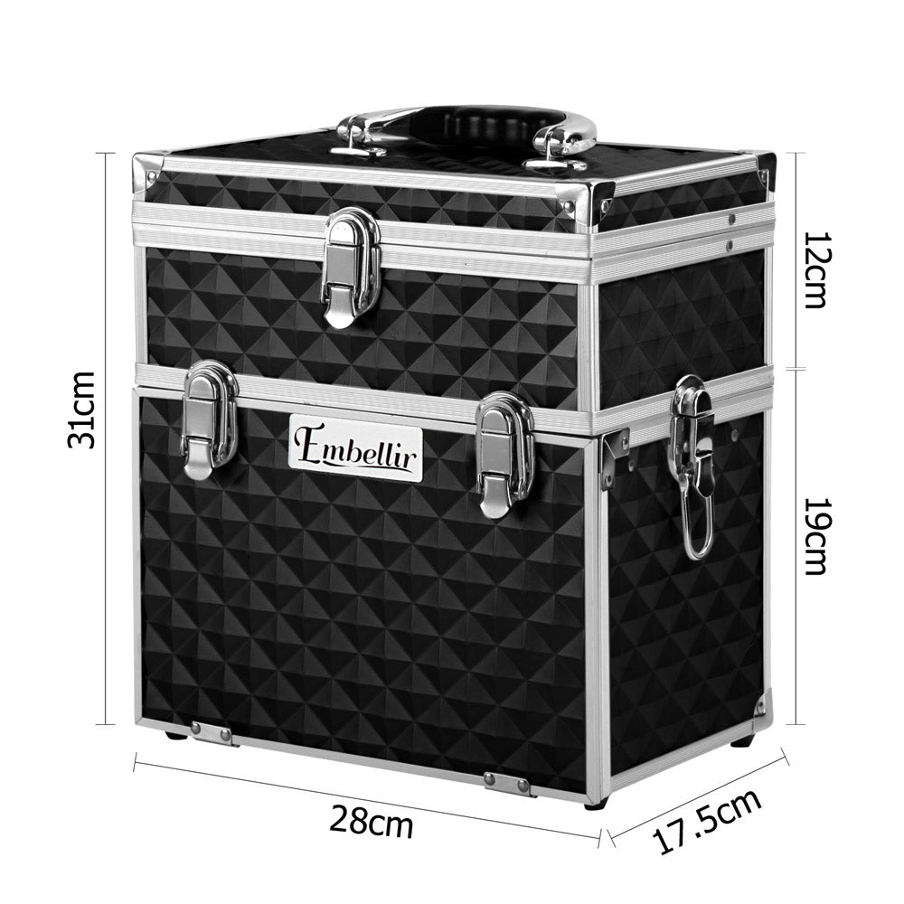 Embellir Portable Cosmetic Beauty Makeup Carry Case with Mirror - Diamond Black - SuperSaverAU - view 2