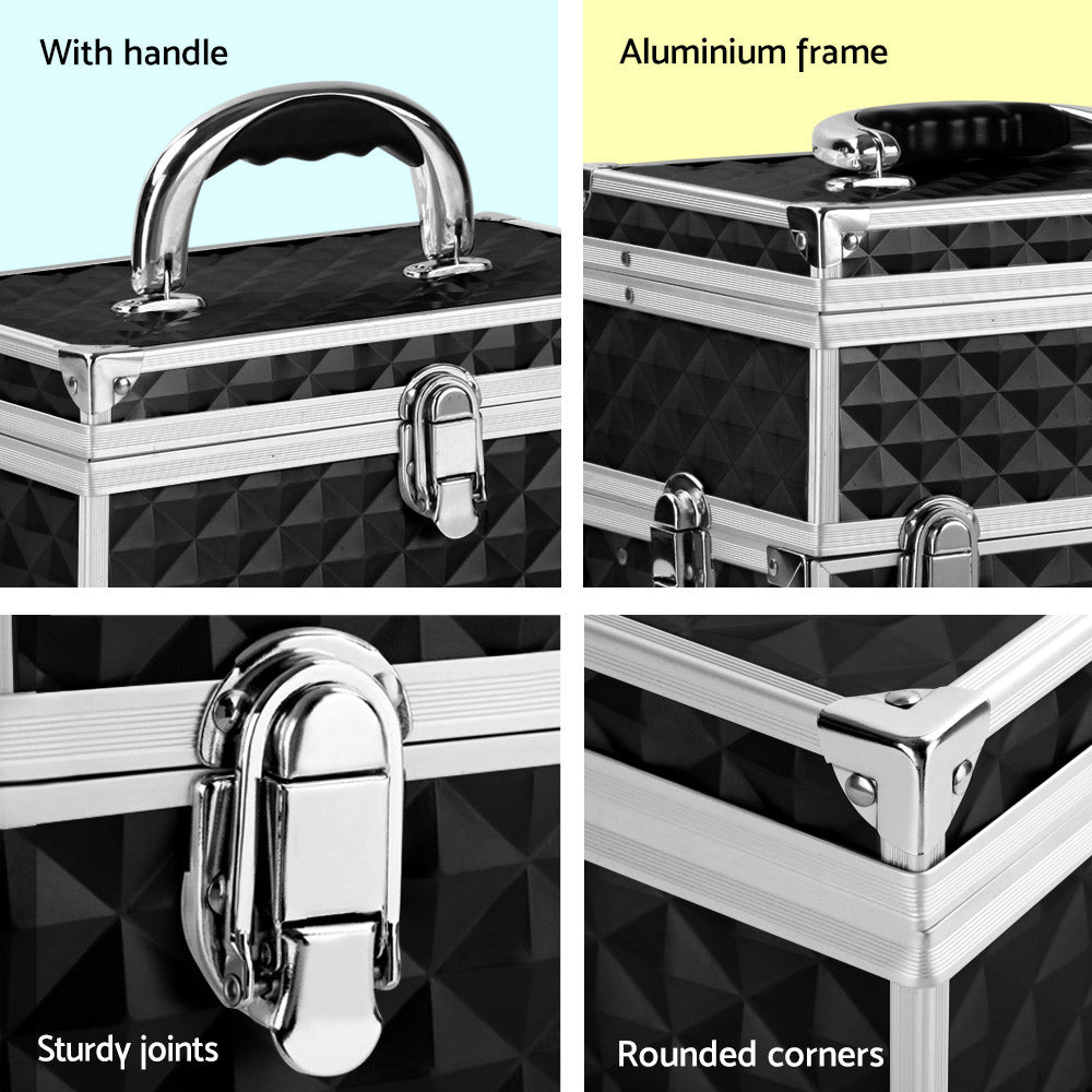 Embellir Portable Cosmetic Beauty Makeup Carry Case with Mirror - Diamond Black - SuperSaverAU - view 5