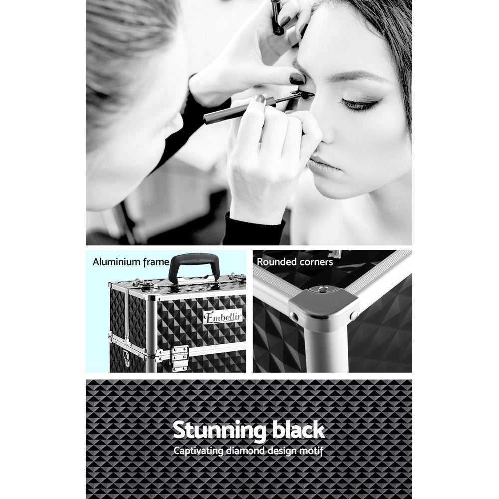 Embellir Portable Cosmetic Beauty Makeup Case - Diamond Black - SuperSaverAU - view 5