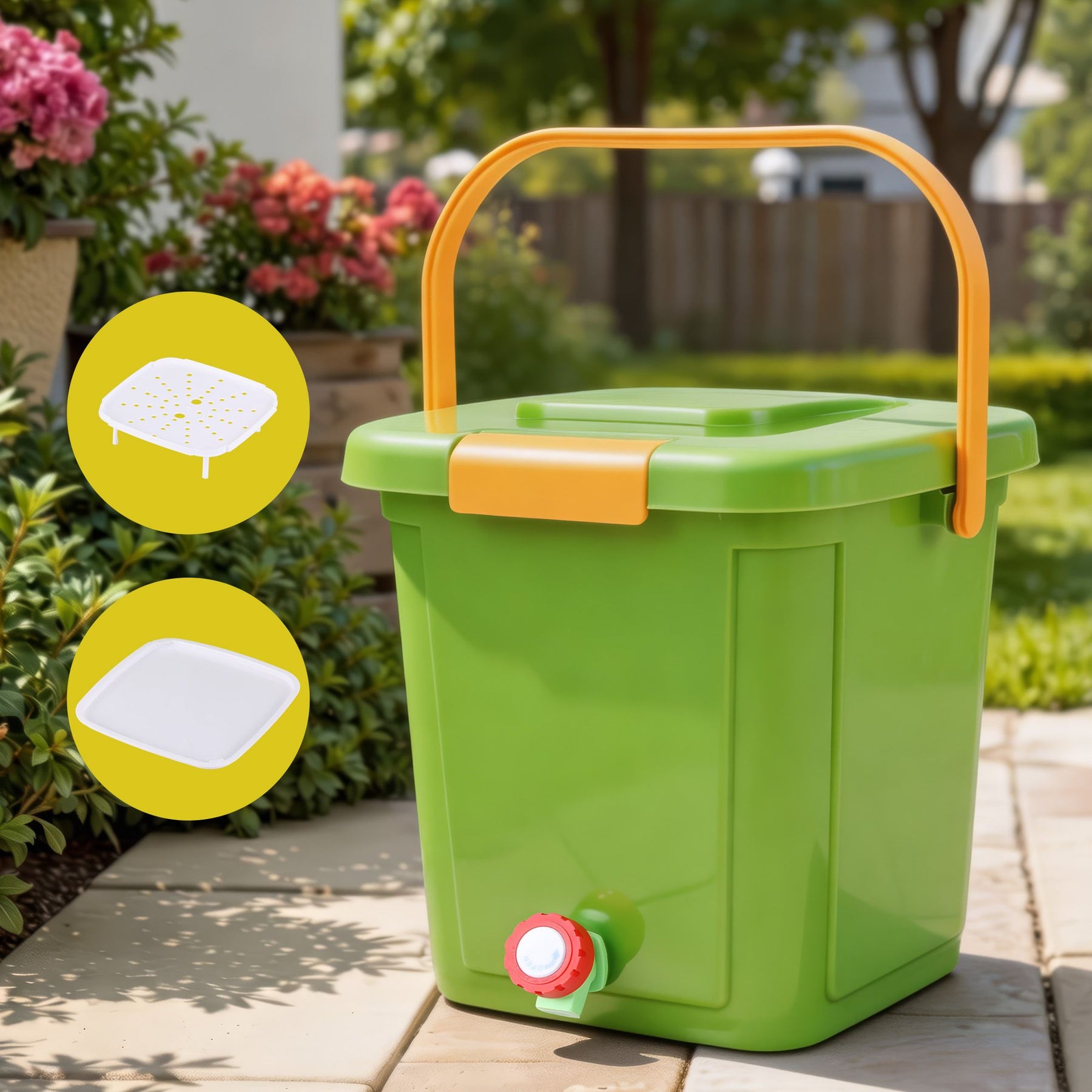 Gardeon 15L Green Kitchen Compost Bin with Drain Tap
