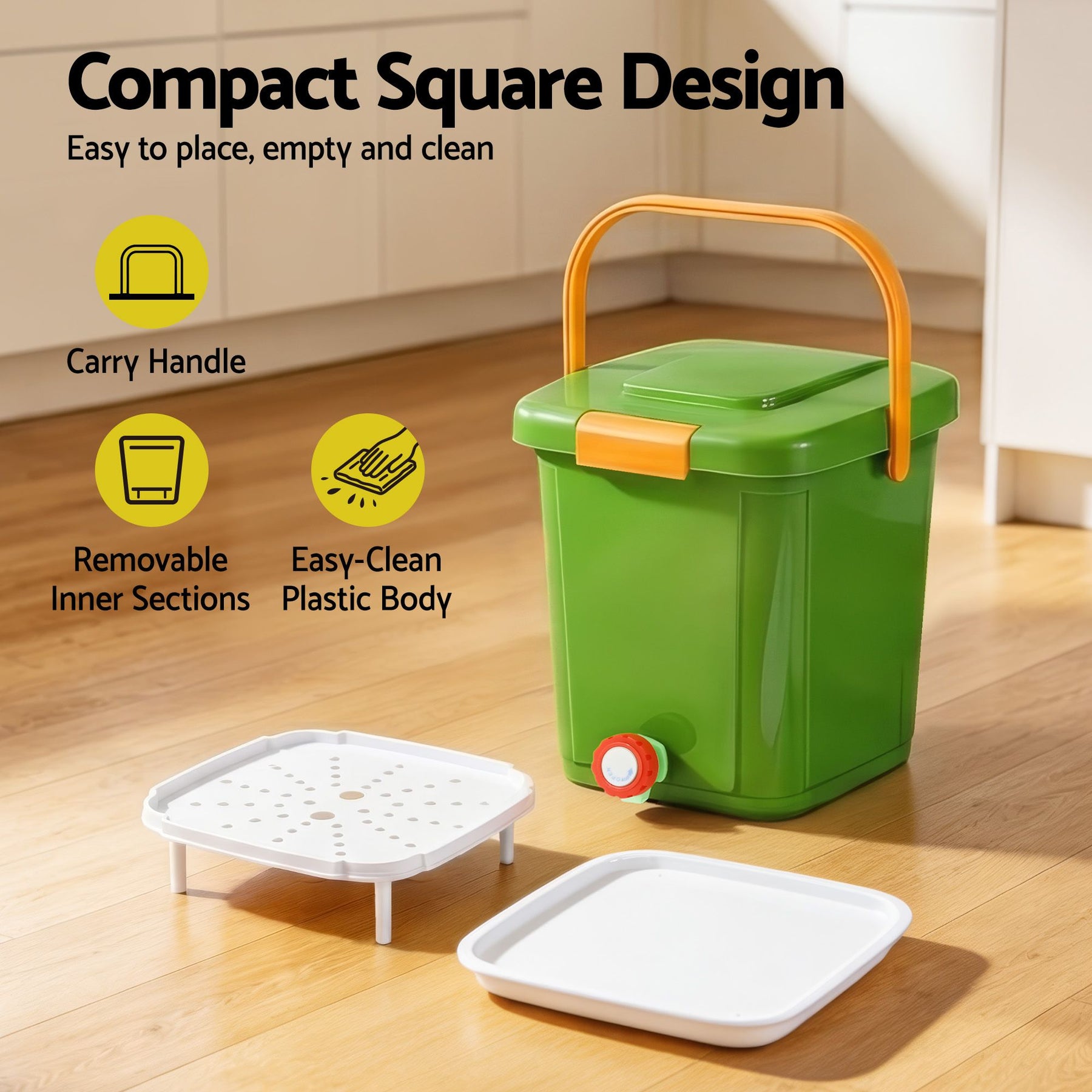Gardeon 15L Green Kitchen Compost Bin with Drain Tap