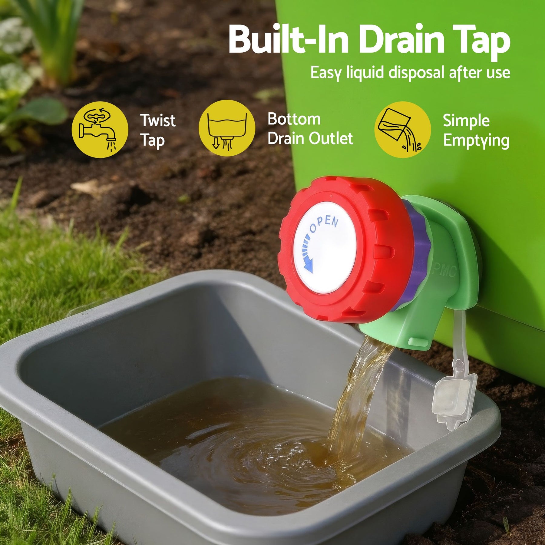 Gardeon 20L Kitchen Compost Bin with Drain Tap - Green