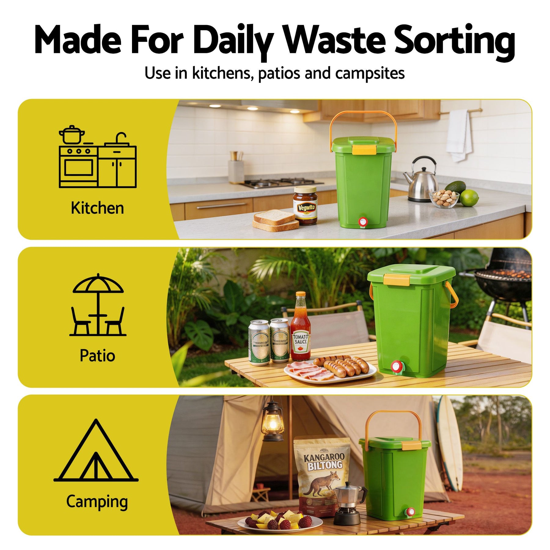 Gardeon 20L Kitchen Compost Bin with Drain Tap - Green