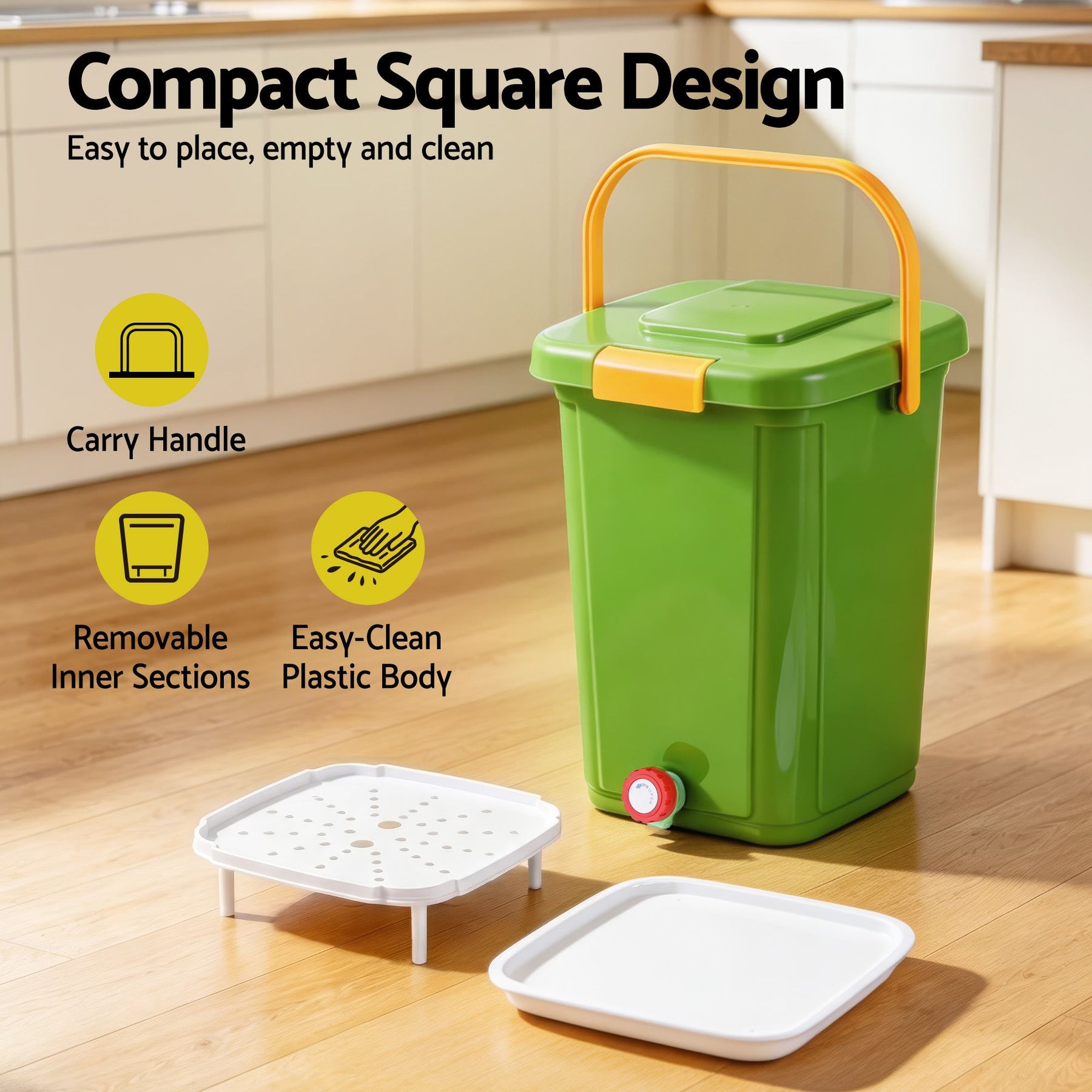 Gardeon 20L Kitchen Compost Bin with Drain Tap - Green