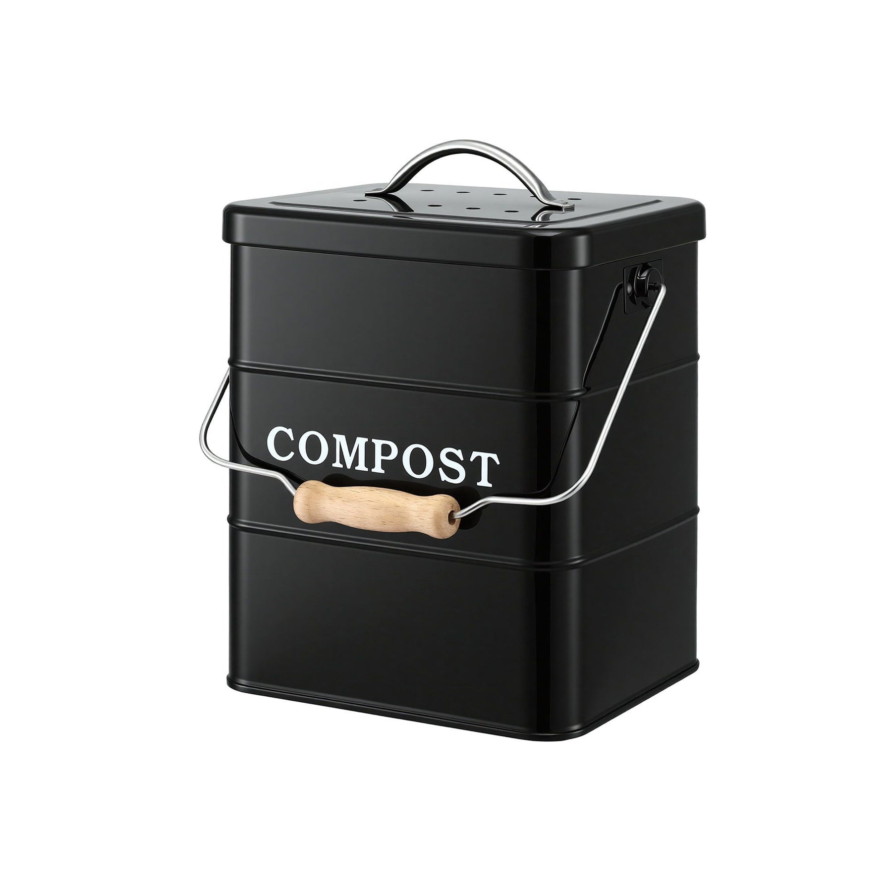 Gardeon 5L Kitchen Compost Bin – Black Galvanised Iron Countertop Caddy with Ventilated Lid