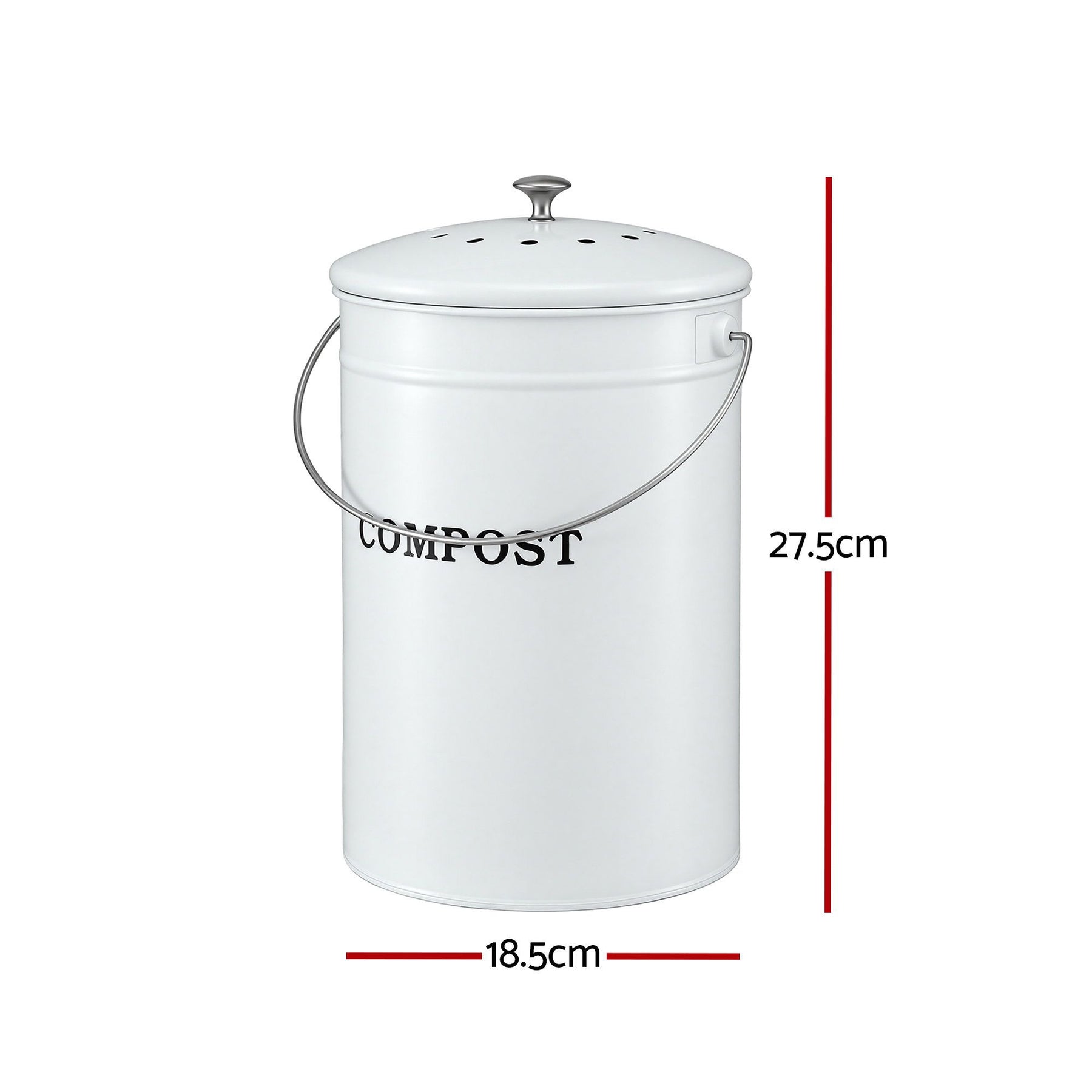 Gardeon 6L Kitchen Compost Bin – White Galvanised Iron Countertop Caddy with Ventilated Lid