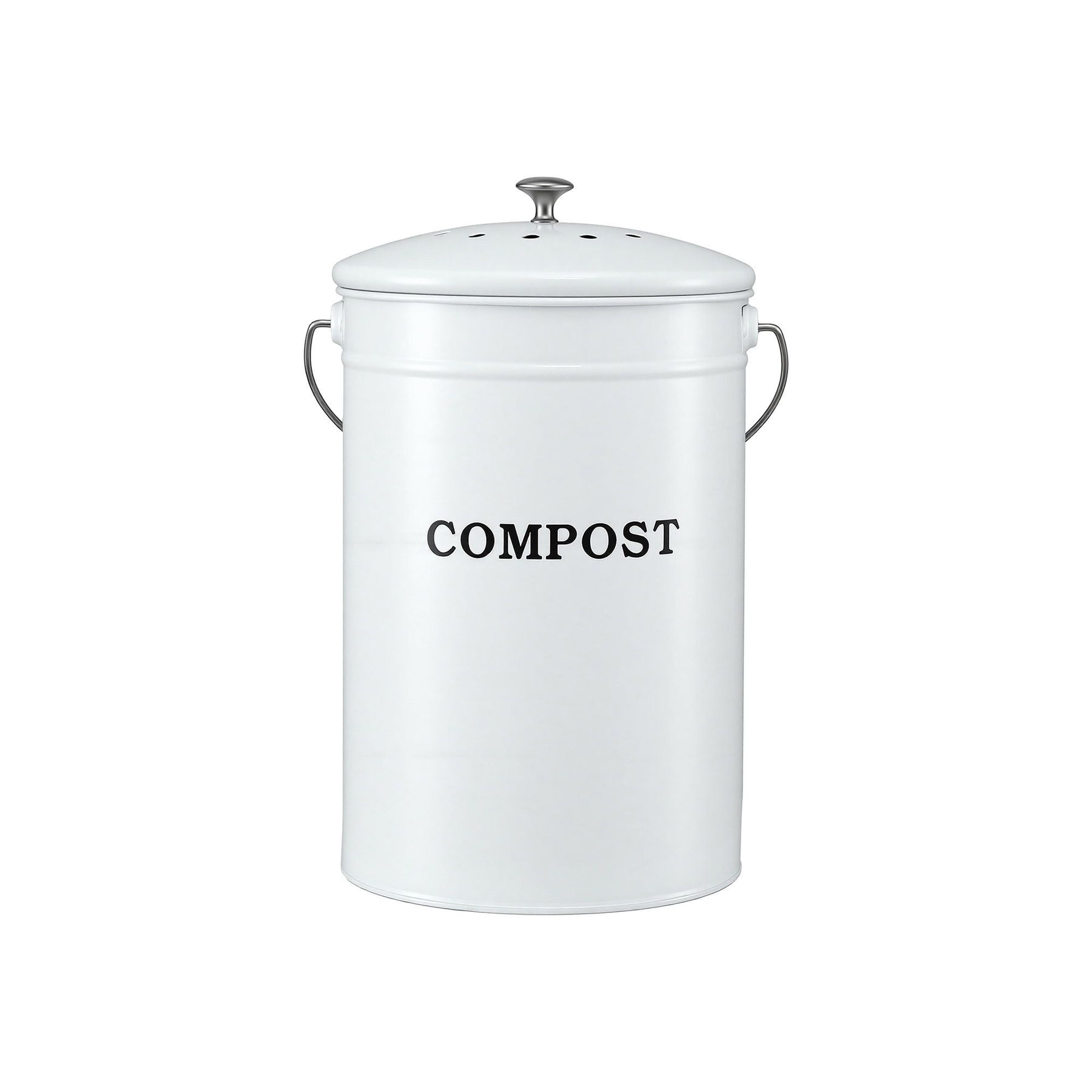 Gardeon 6L Kitchen Compost Bin – White Galvanised Iron Countertop Caddy with Ventilated Lid