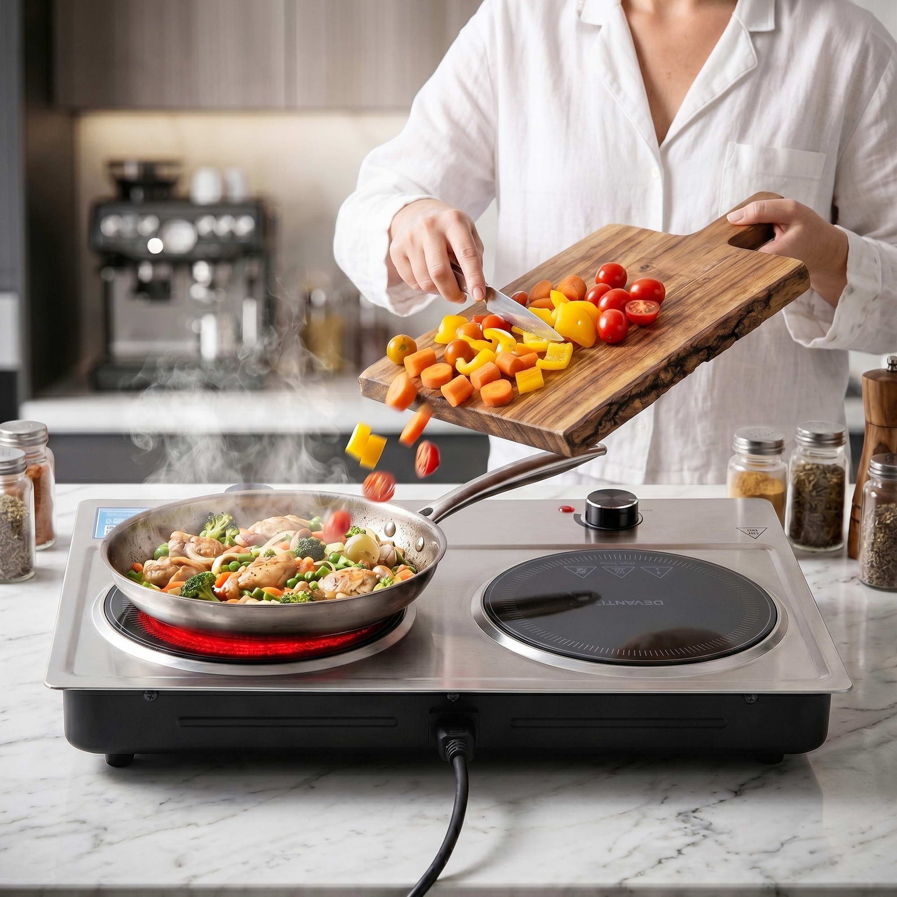 Devanti 2400W 2-Zone Ceramic Electric Cooktop with Knob Control