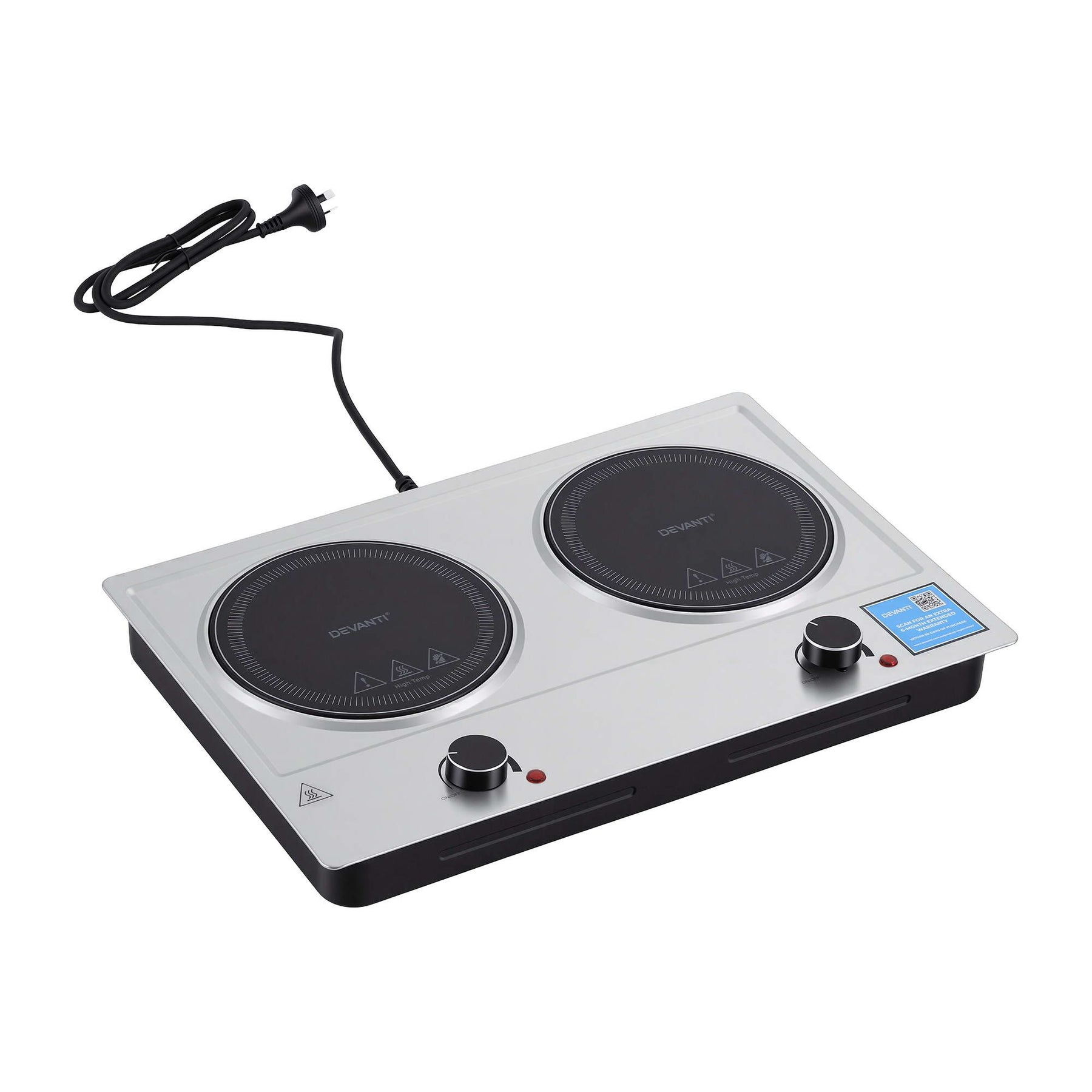 Devanti 2400W 2-Zone Ceramic Electric Cooktop with Knob Control