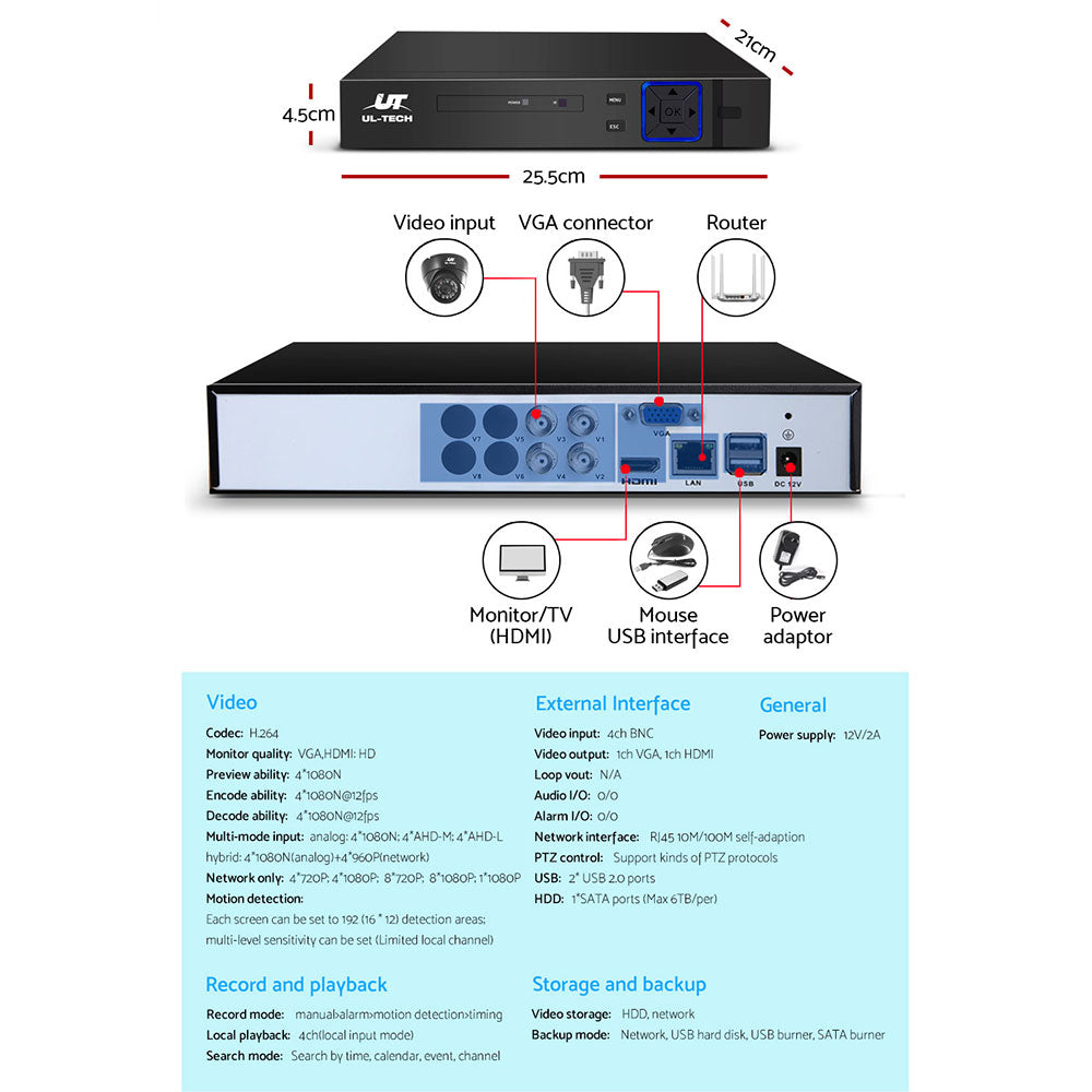 UL-tech CCTV Security System 4CH DVR 4 Cameras 1080p - SuperSaverAU - view 5
