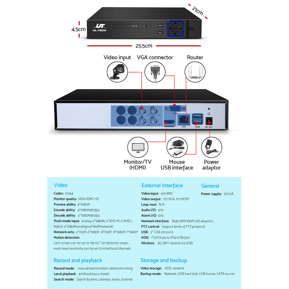 UL-tech CCTV Security System 4CH DVR 4 Cameras 1080p - SuperSaverAU - view 5