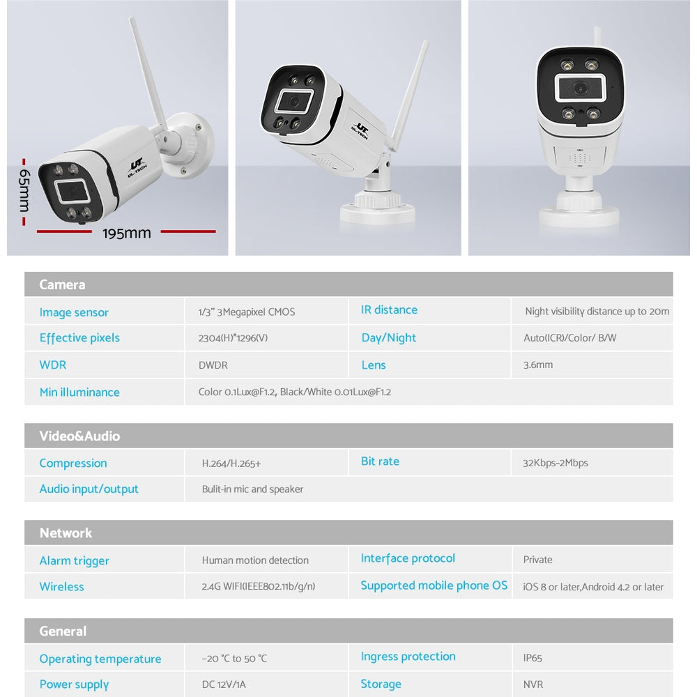 UL-tech Wireless 3MP CCTV Cameras with Night Vision - 2 Pack