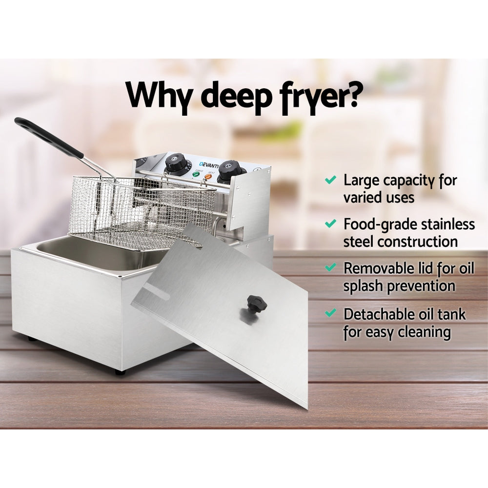 Devanti 10L Electric Deep Fryer 2200W with Single Basket and Auto Thermostat - SuperSaverAU - view 3