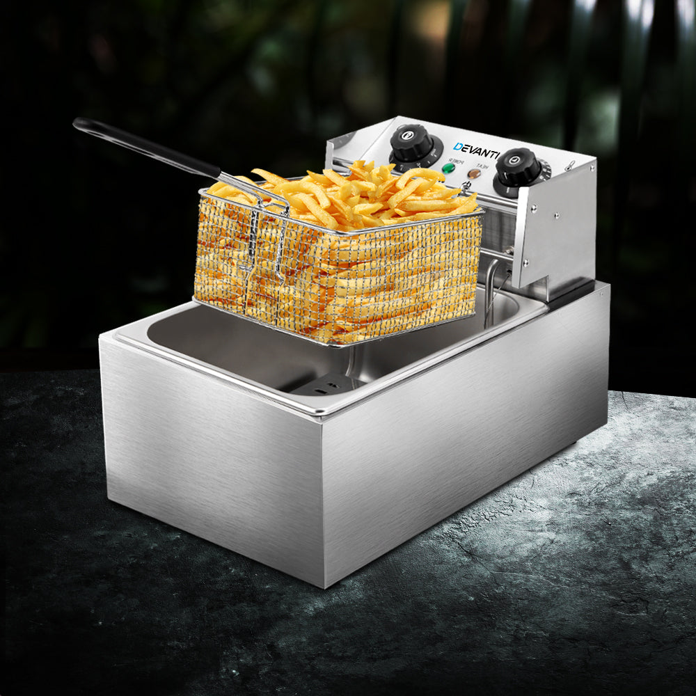 Devanti 10L Electric Deep Fryer 2200W with Single Basket and Auto Thermostat - SuperSaverAU - view 7