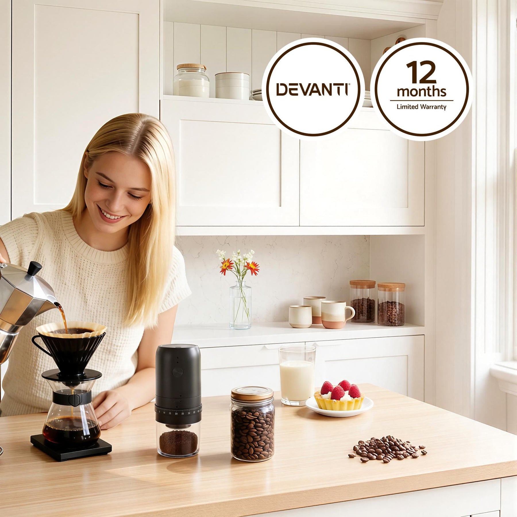 Devanti Electric Coffee Grinder USB-C Rechargeable Portable Coffee Bean Grinder with 40 Precise Grind Settings | Automatic Spice Nut Pepper Grinder Mill with Cleaning Brush & Ground Coffee Container for Home Office Camping Travel, Black - SuperSaverAU - view 5