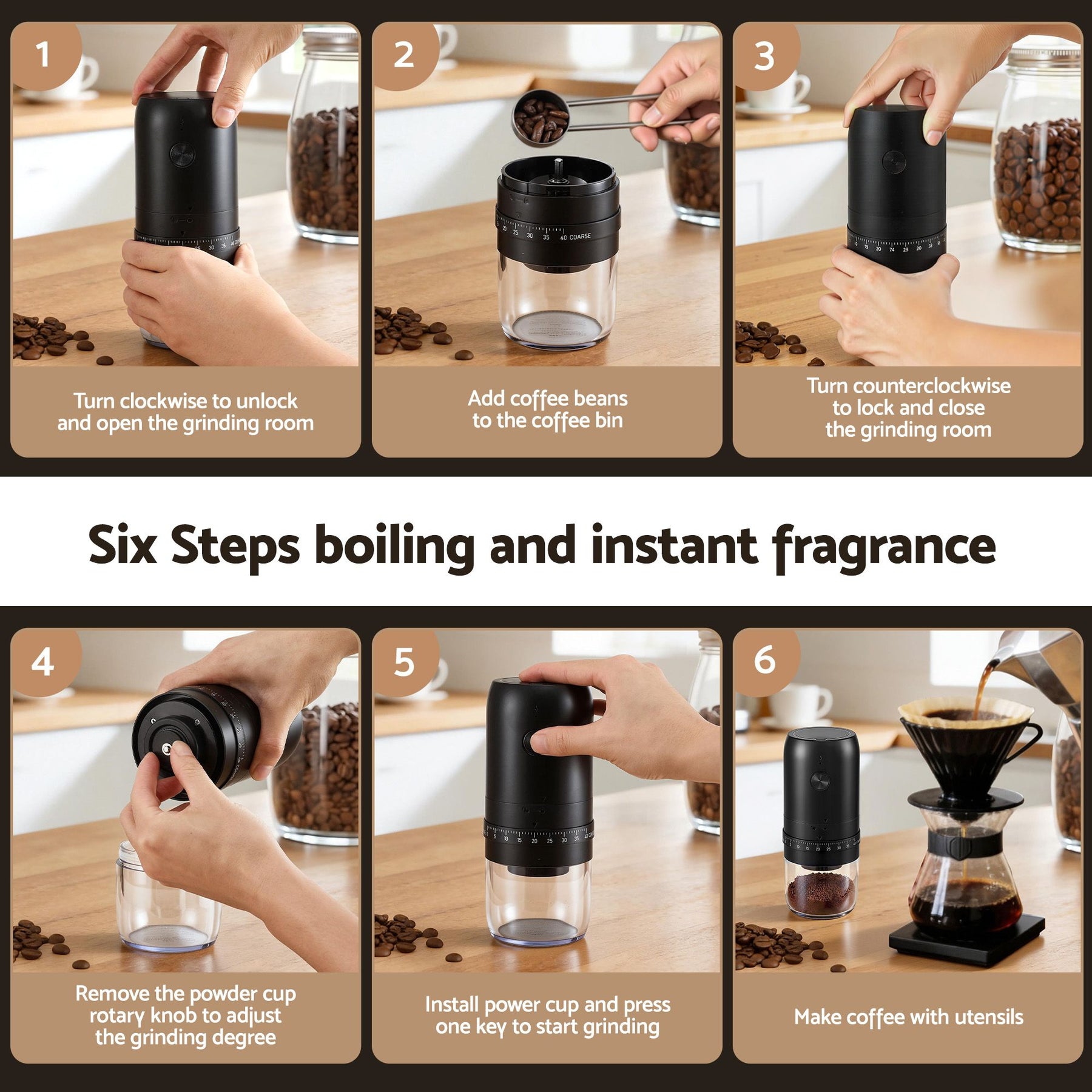 Devanti Electric Coffee Grinder USB-C Rechargeable Portable Coffee Bean Grinder with 40 Precise Grind Settings | Automatic Spice Nut Pepper Grinder Mill with Cleaning Brush & Ground Coffee Container for Home Office Camping Travel, Black - SuperSaverAU - view 8