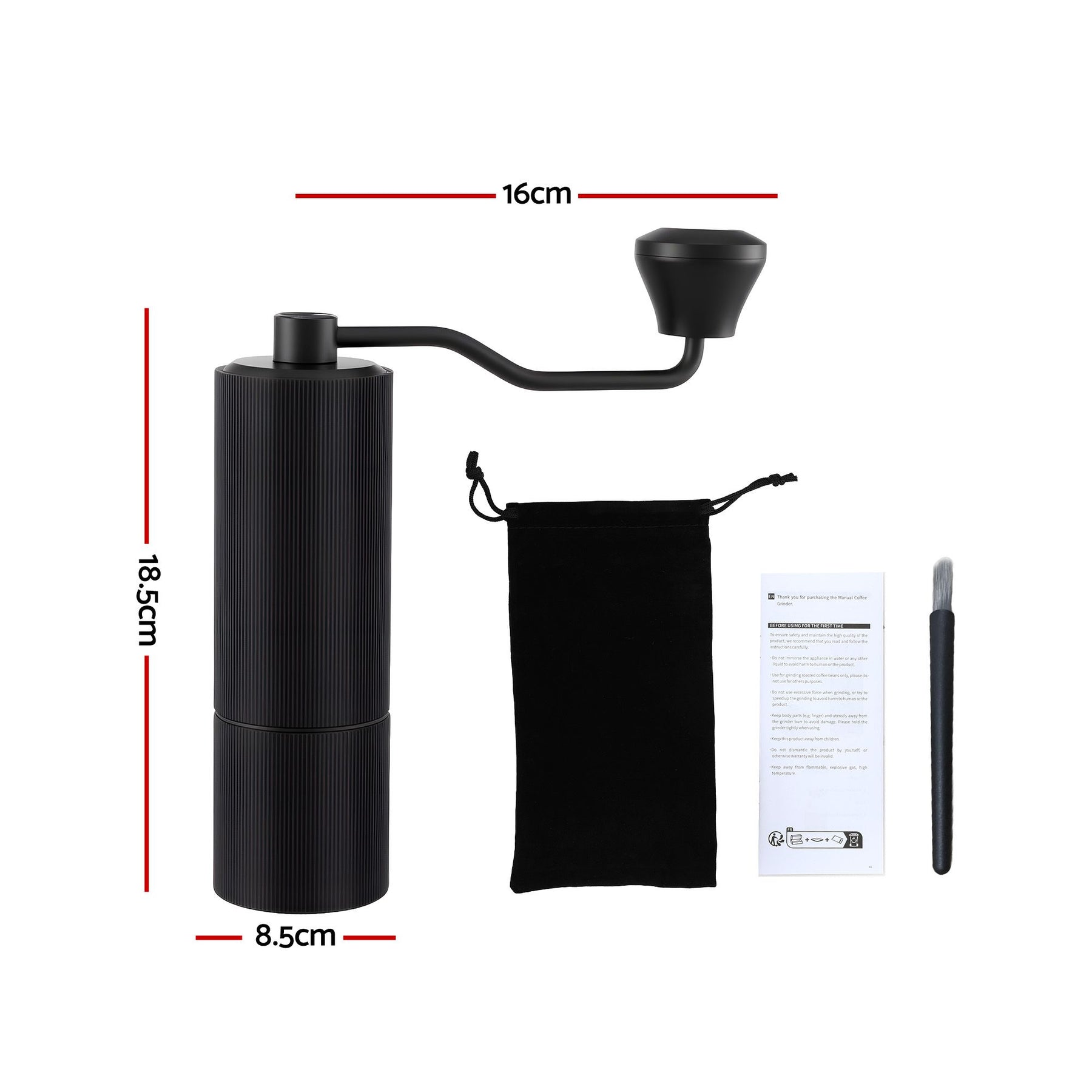 Devanti Manual Coffee Grinder with 24 Adjustable Settings | Hand Coffee Bean Burr Mill for Espresso French Press | Portable Stainless Steel Quiet Grinder with Storage Bag for Travel Camping, Black - SuperSaverAU - view 2