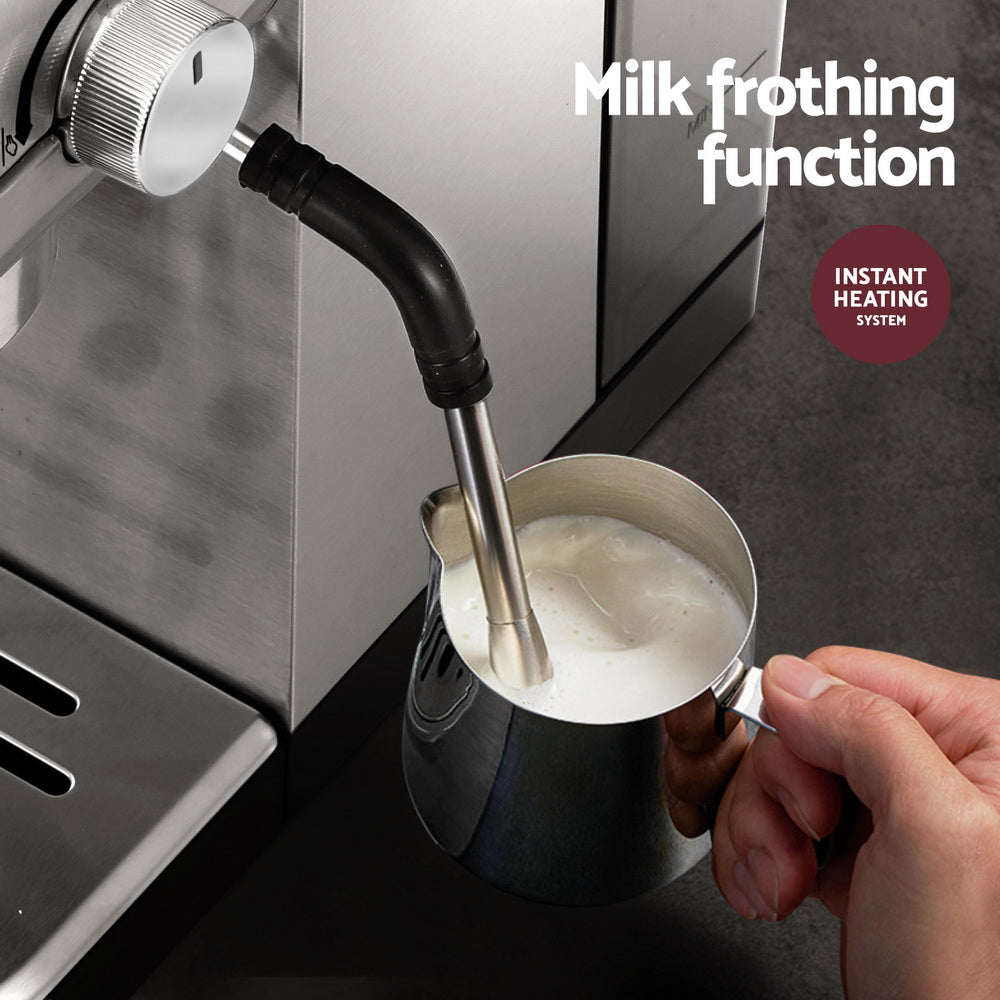 Devanti Espresso Machine 20 Bar Pressure, 0.9L Water Tank, Milk Frother, Silver - SuperSaverAU - view 5