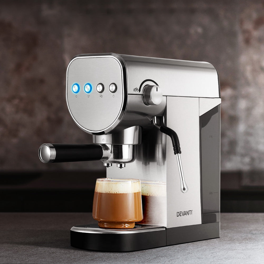 Devanti Espresso Machine 20 Bar Pressure, 0.9L Water Tank, Milk Frother, Silver - SuperSaverAU - view 7