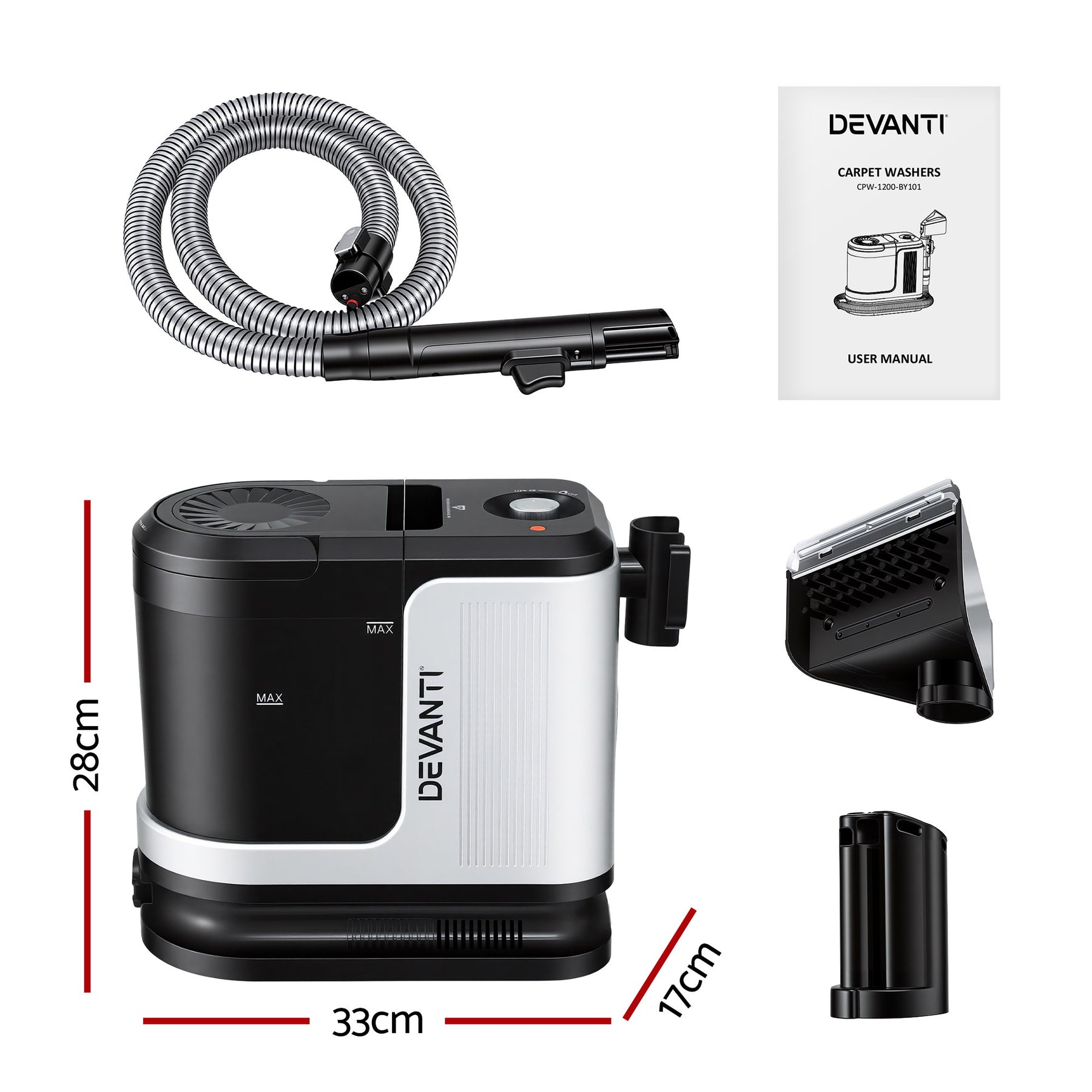 Devanti Carpet Washer Vacuum Cleaner 600W 13kpa Hose Self-Cleaning Function - SuperSaverAU - view 2