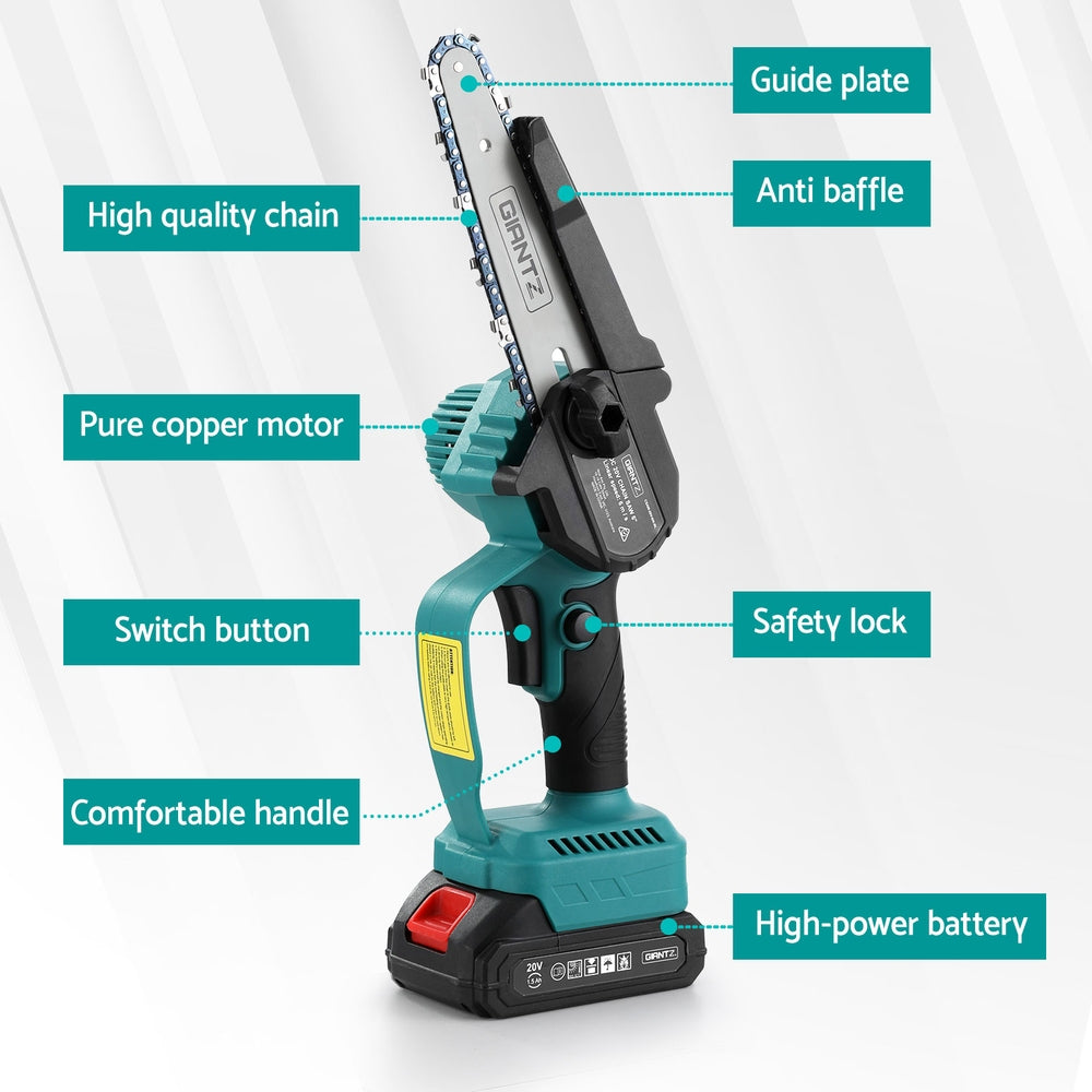 Giantz 6" Mini Cordless Electric Chainsaw Rechargeable Wood Cutter - SuperSaverAU - view 6