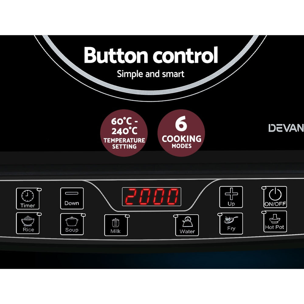 Devanti 30cm Portable Induction Cooktop 2000W - Black