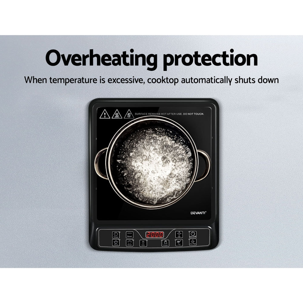 Devanti 30cm Portable Induction Cooktop 2000W - Black