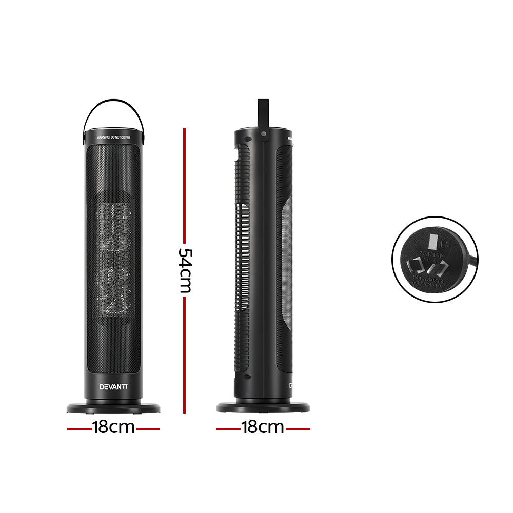 Devanti 2000W Ceramic Tower Heater with Remote - Black