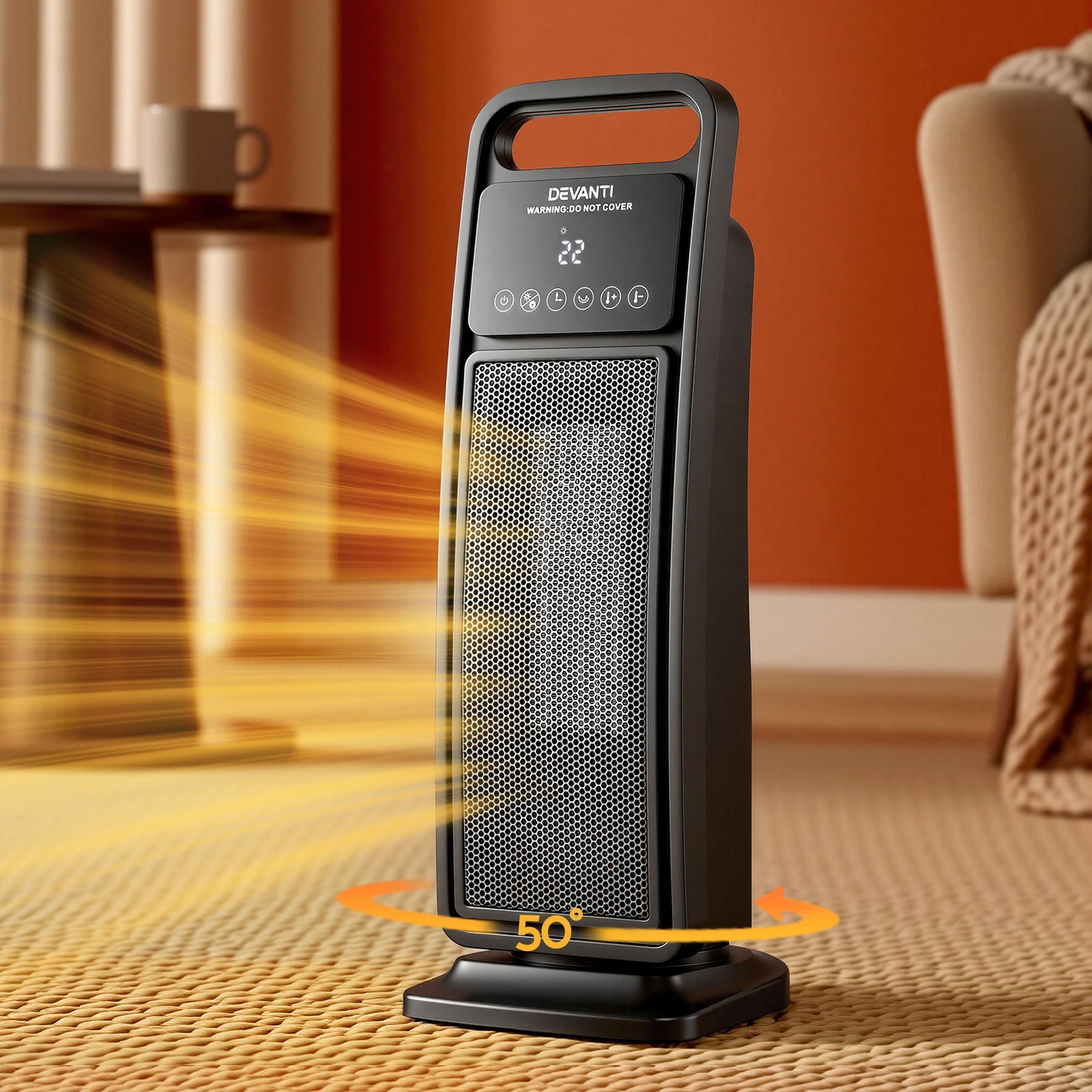 Devanti 2000W Ceramic Tower Heater with Remote - Black