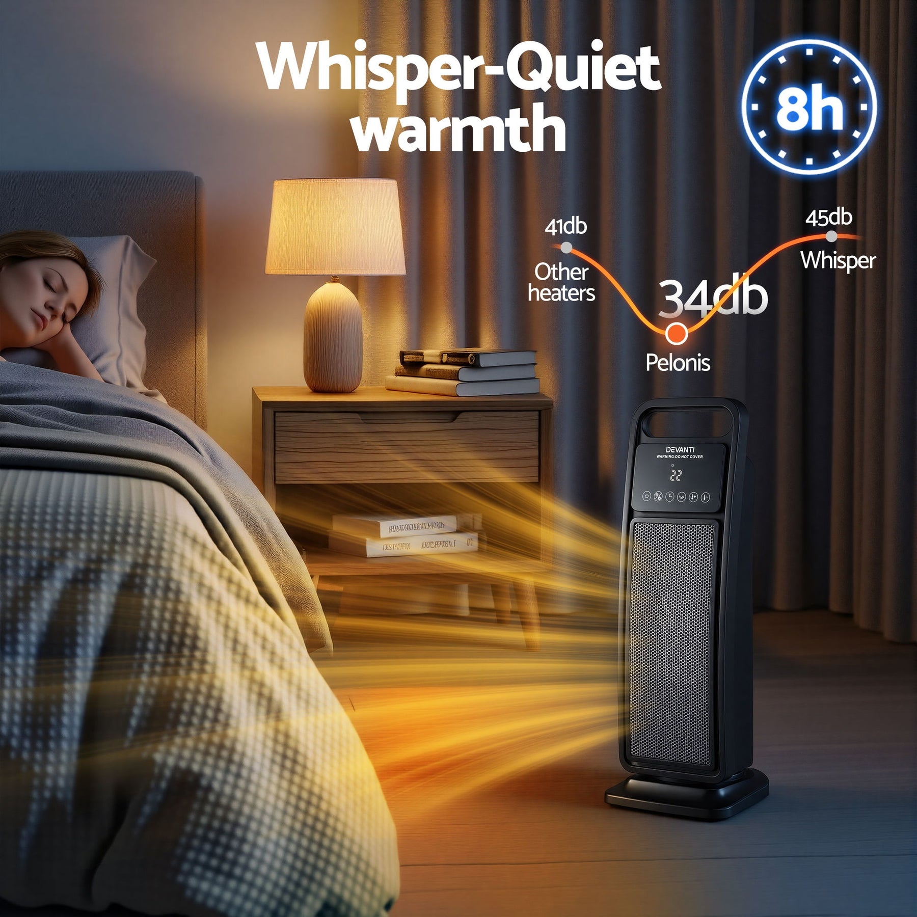 Devanti 2000W Ceramic Tower Heater with Remote - Black