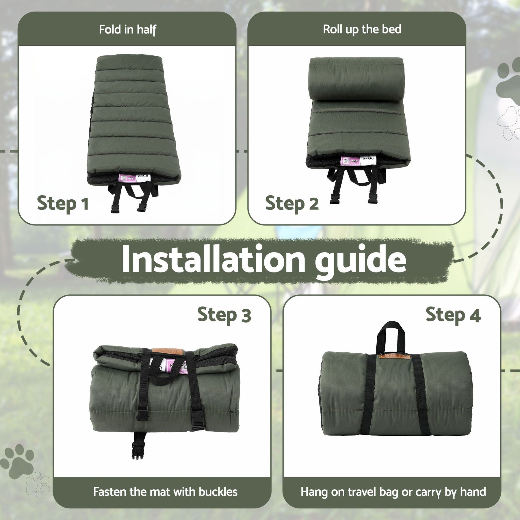 i.Pet Outdoor Dog Bed Large Foldable Travel Mat - Green