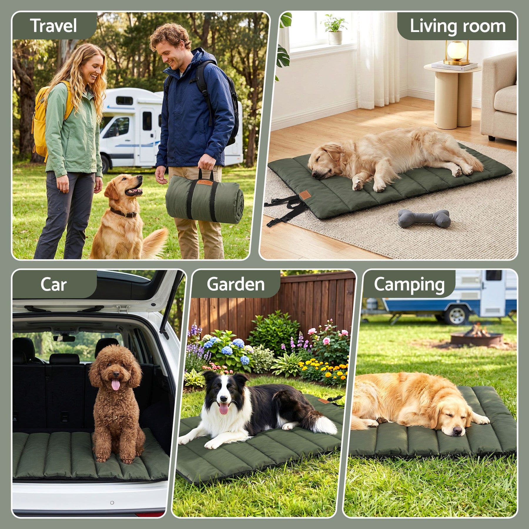 i.Pet Outdoor Dog Bed Large Foldable Travel Mat - Green