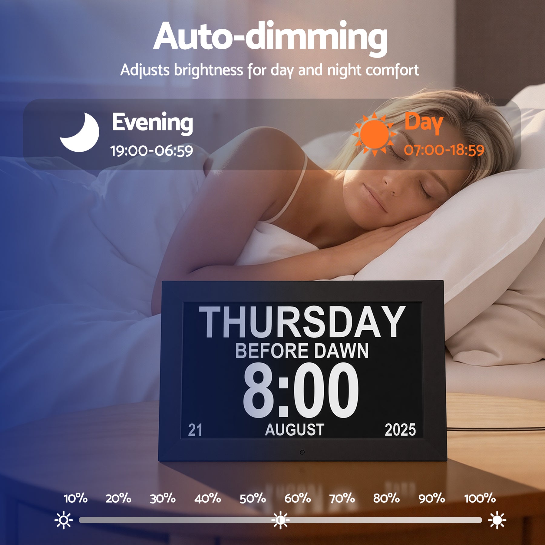 Artiss 10-inch Digital Day Clock with Alarms, Reminders, Photo Frame, Black - SuperSaverAU - view 7