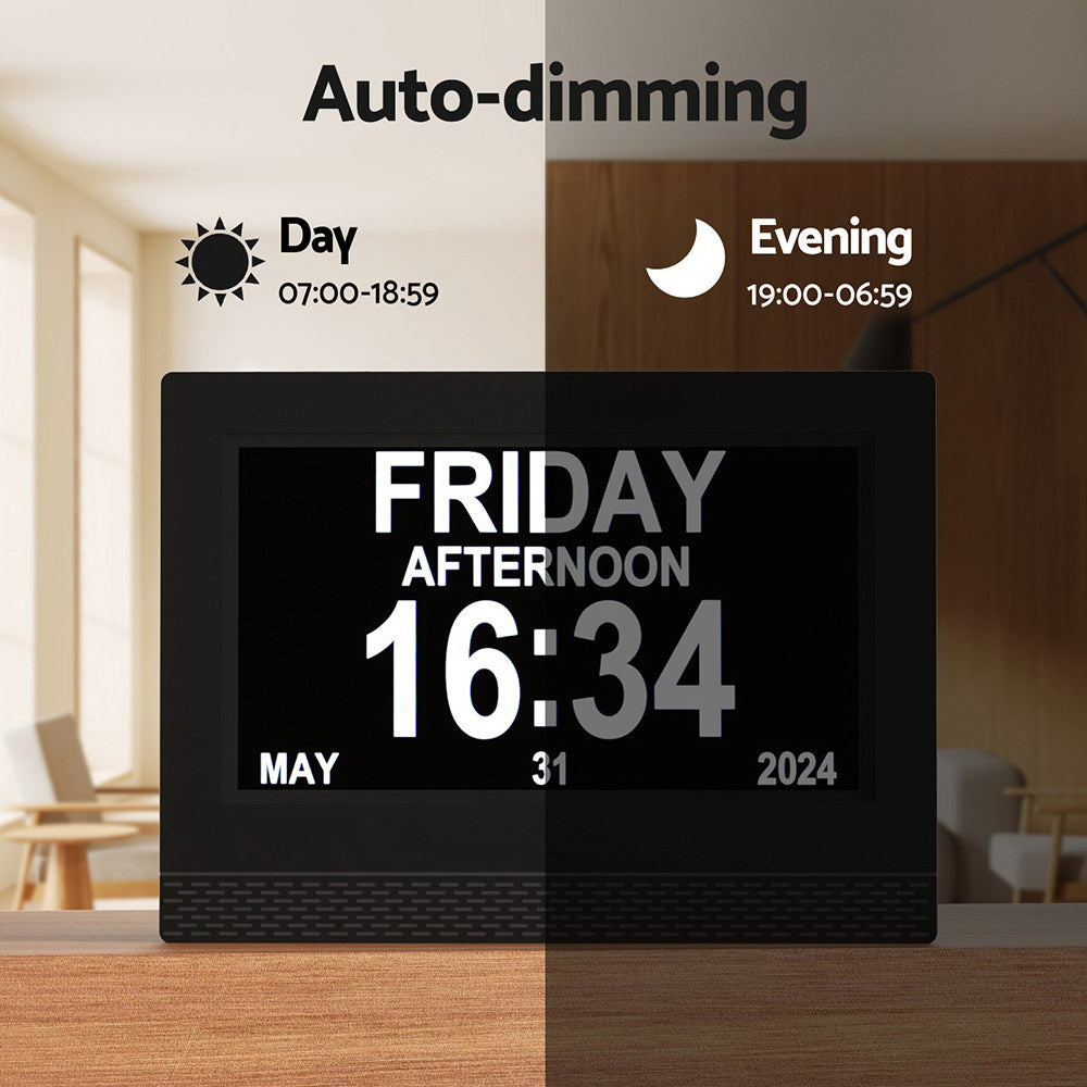 Artiss 7" Digital Day Clock with LCD Display, 21 Alarms, Photo Frame, Remote - SuperSaverAU - view 5