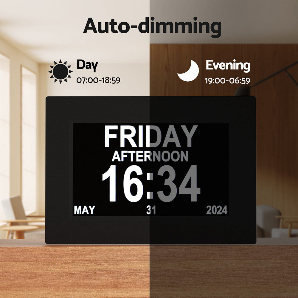 Artiss Digital Day Clock with Alarm & 8 Inch LCD Display - Black