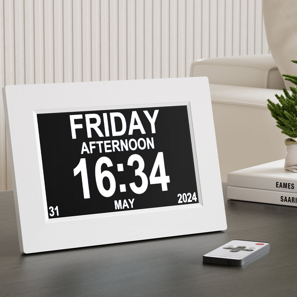 Artiss 8" Digital Day Clock with LCD Display, 21 Alarms, Photo Frame, Remote - SuperSaverAU - view 6