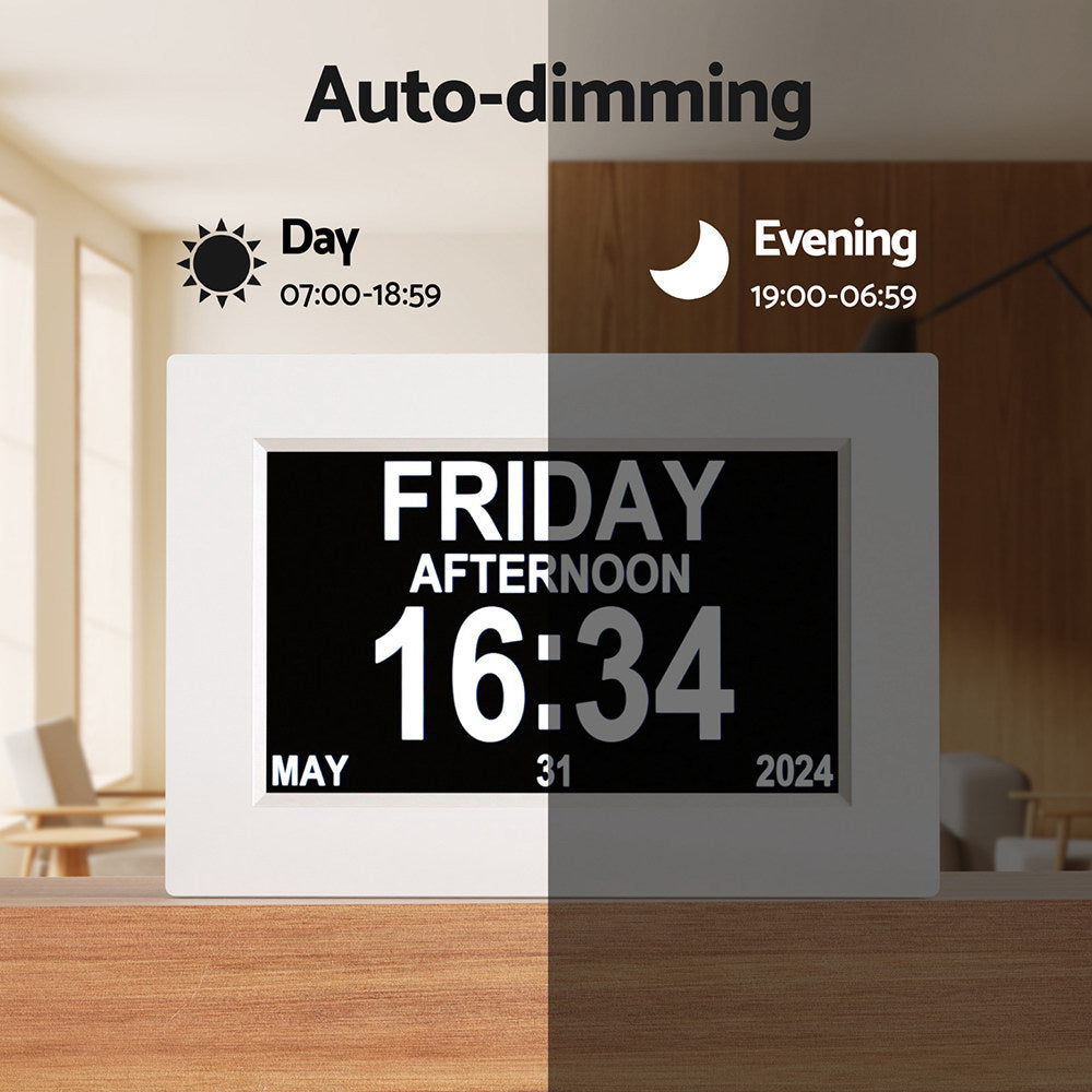 Artiss 8" Digital Day Clock with LCD Display, 21 Alarms, Photo Frame, Remote - SuperSaverAU - view 4