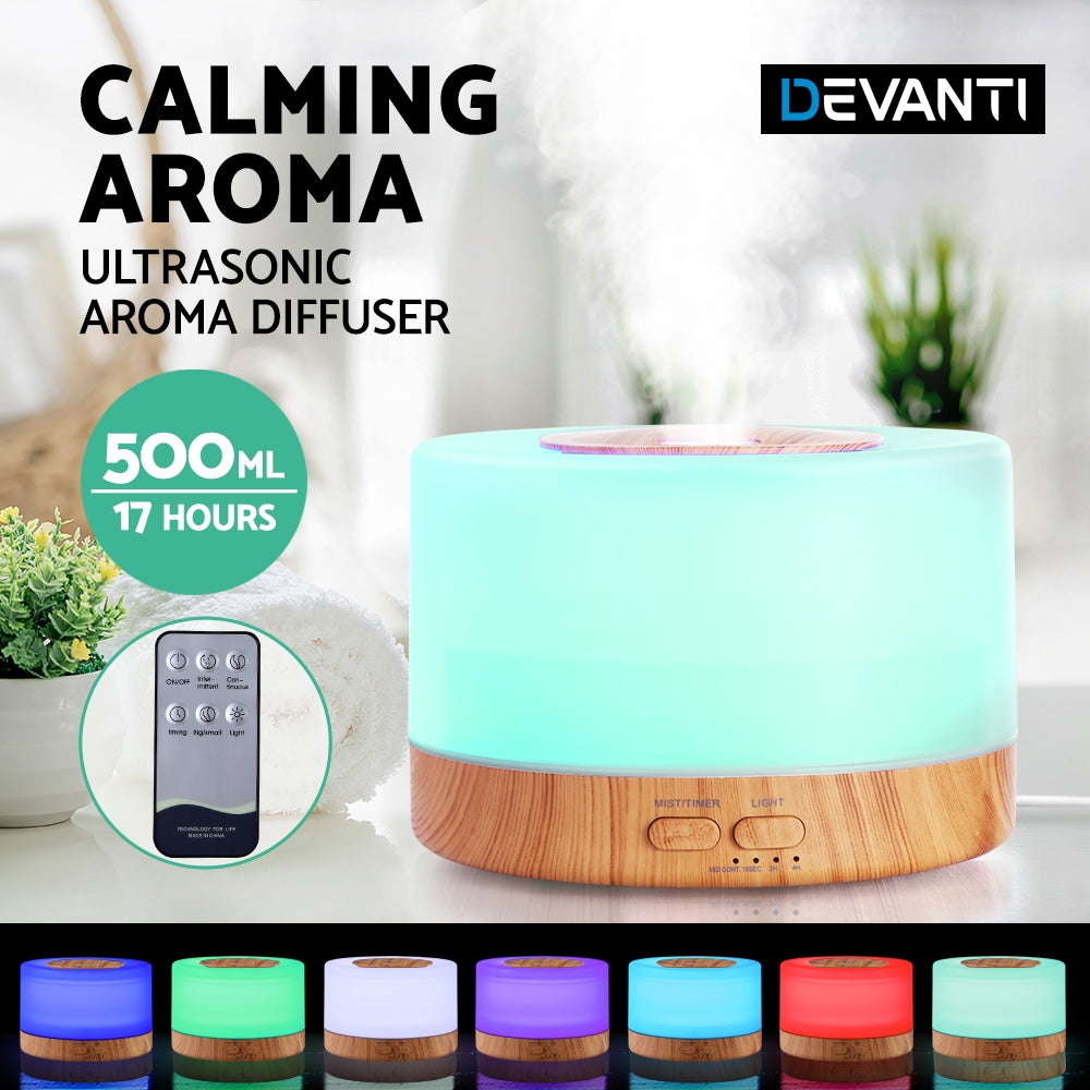 Devanti Aroma Diffuser Aromatherapy Light Wood 500ml - SuperSaverAU - view 4