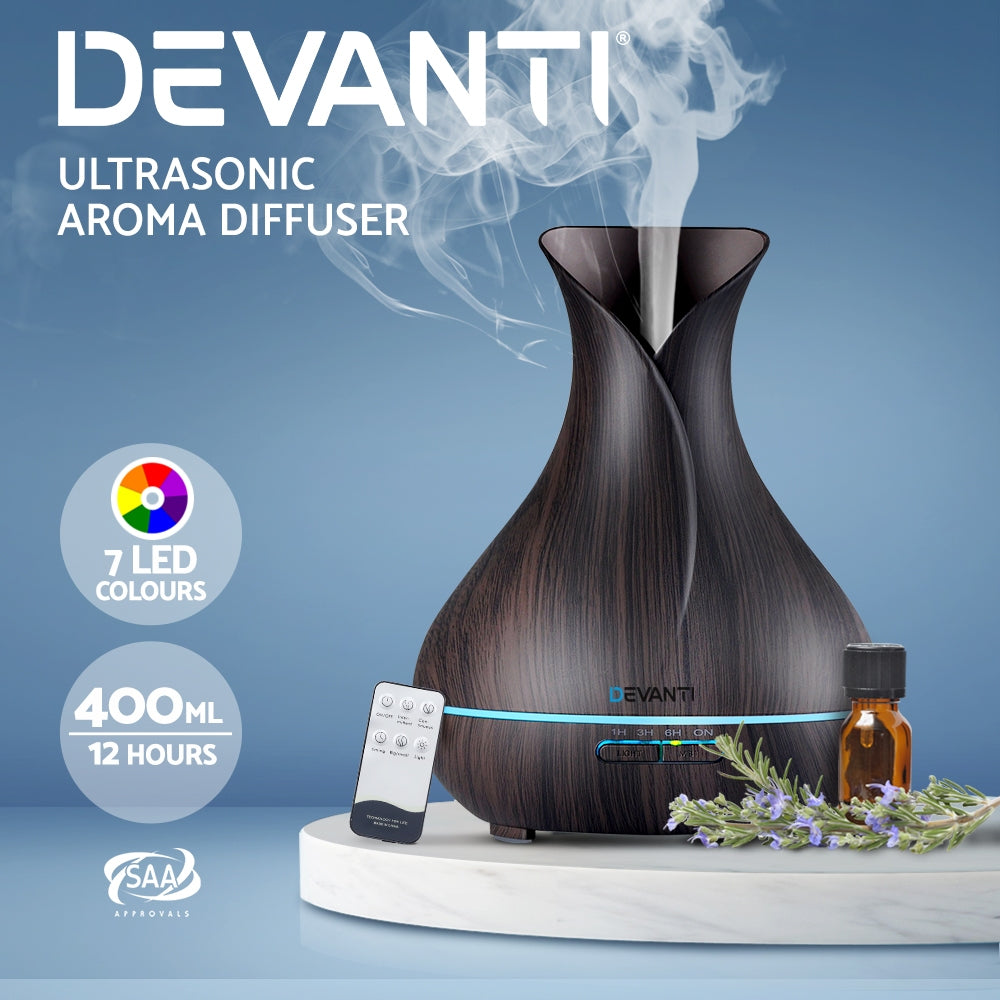 Devanti Aroma Diffuser Aromatherapy Dark Wood 400ml - SuperSaverAU - view 2